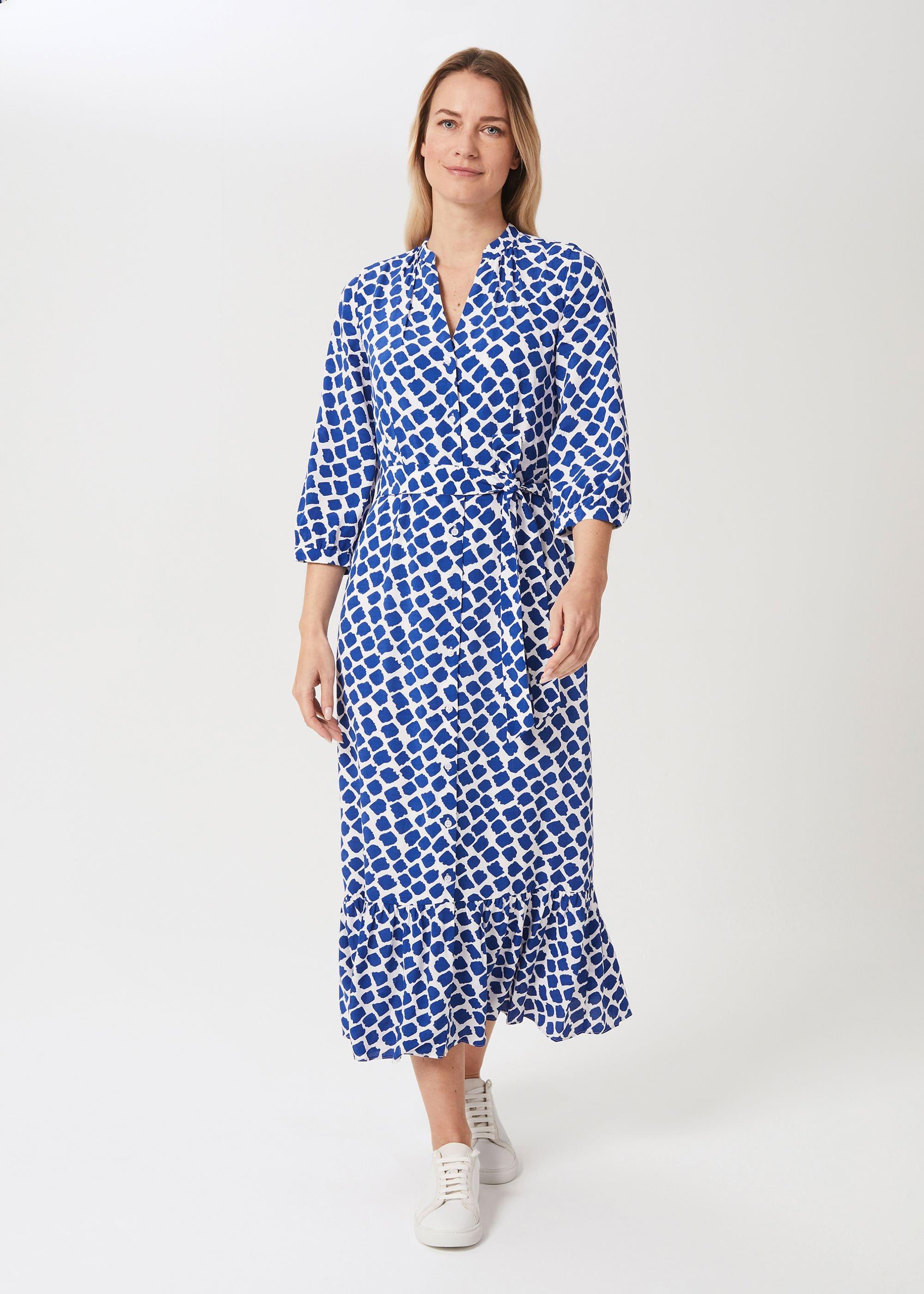 Magda Spot Shirt Dress, Cobalt White, hi-res