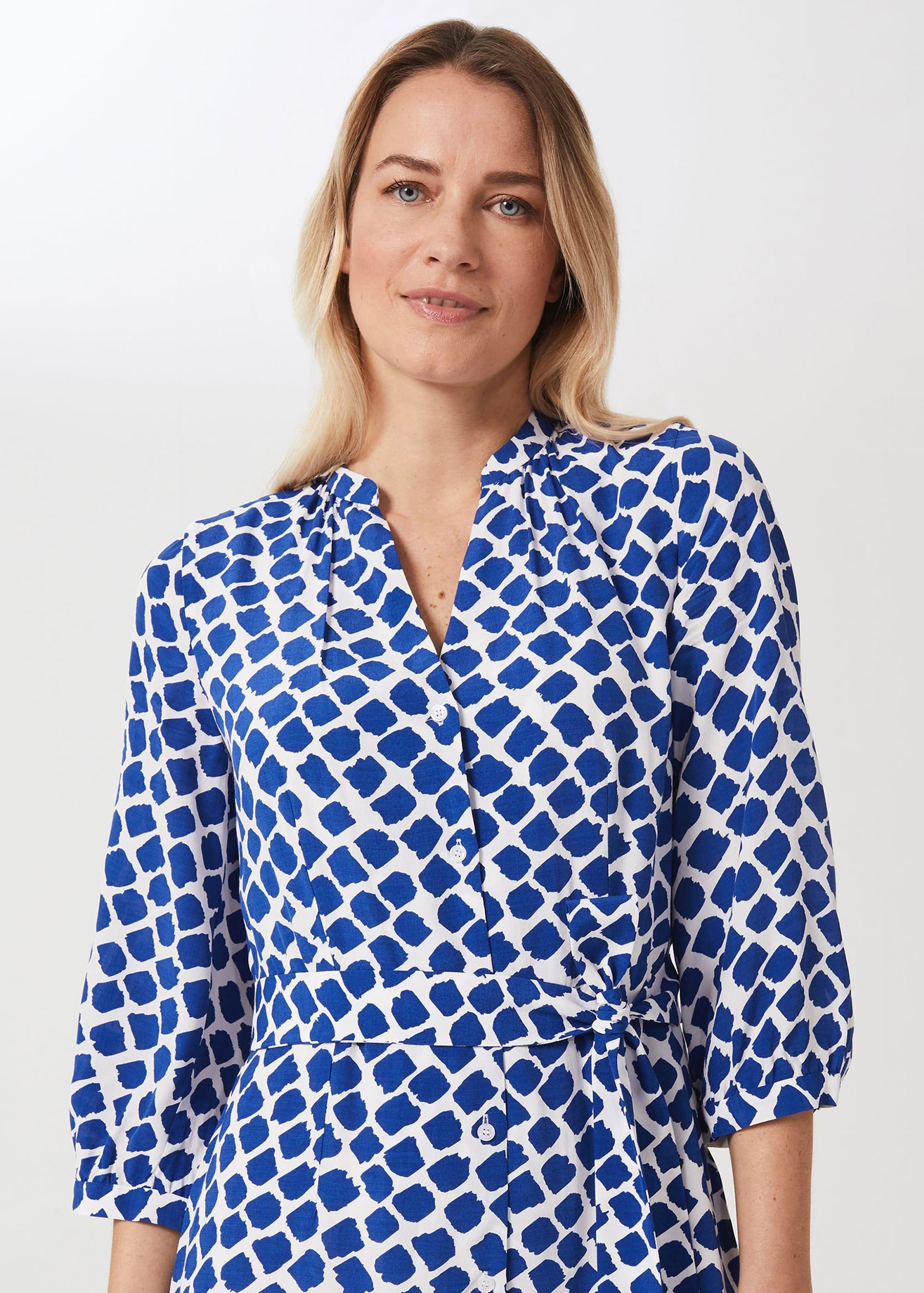 Magda Spot Shirt Dress, Cobalt White, hi-res