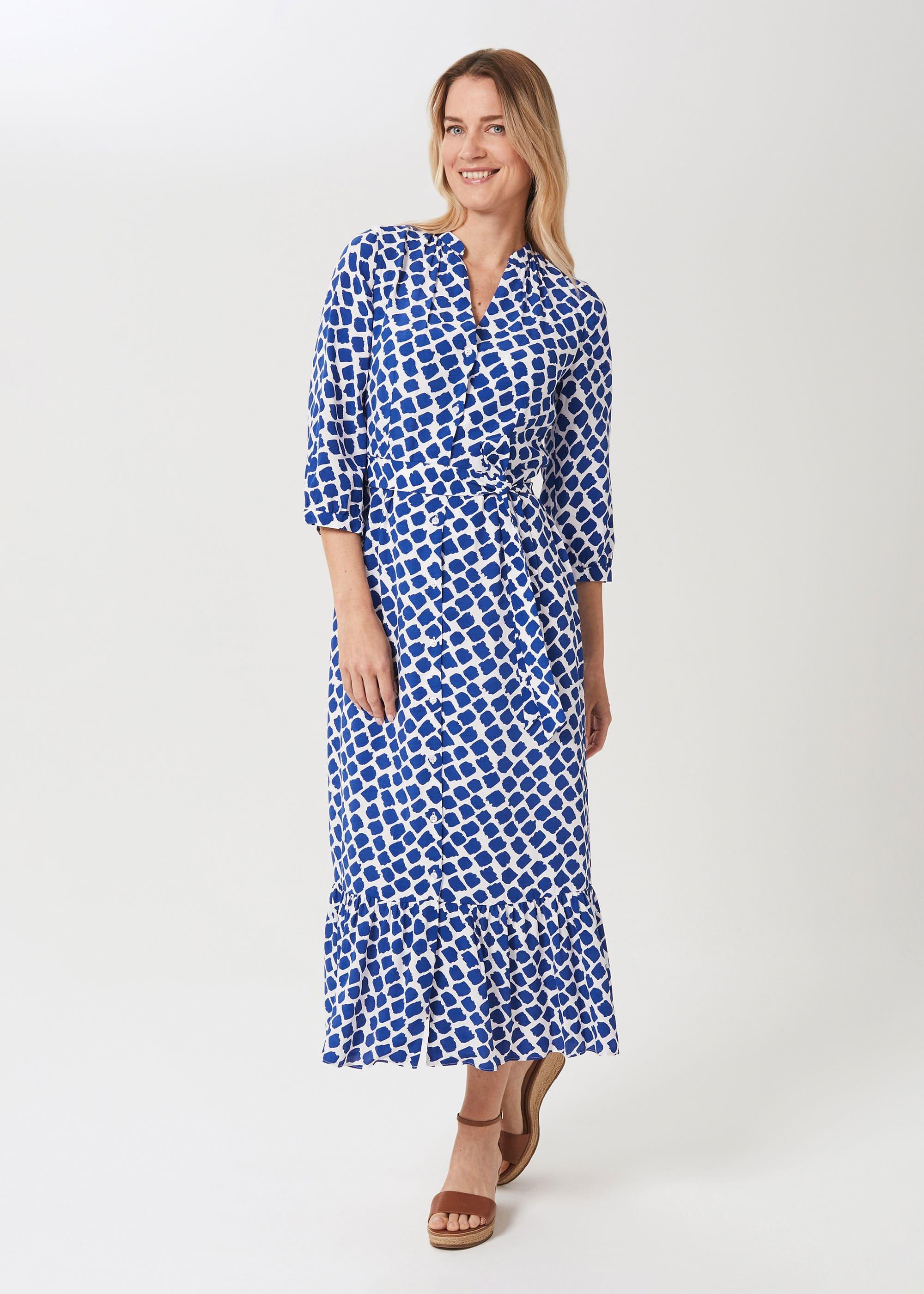 Magda Spot Shirt Dress, Cobalt White, hi-res