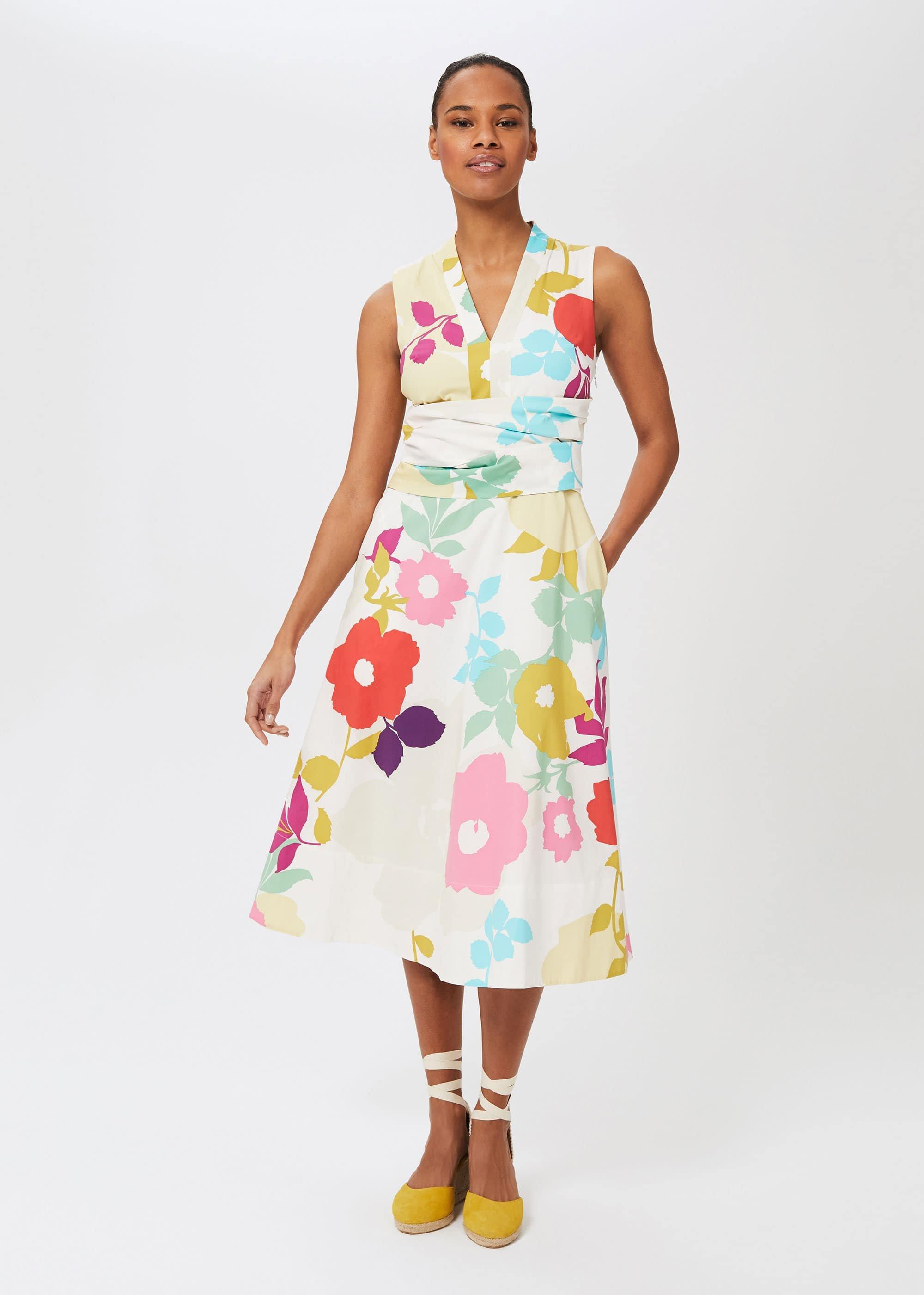 Marie Floral Midi Dress, White Multi, hi-res