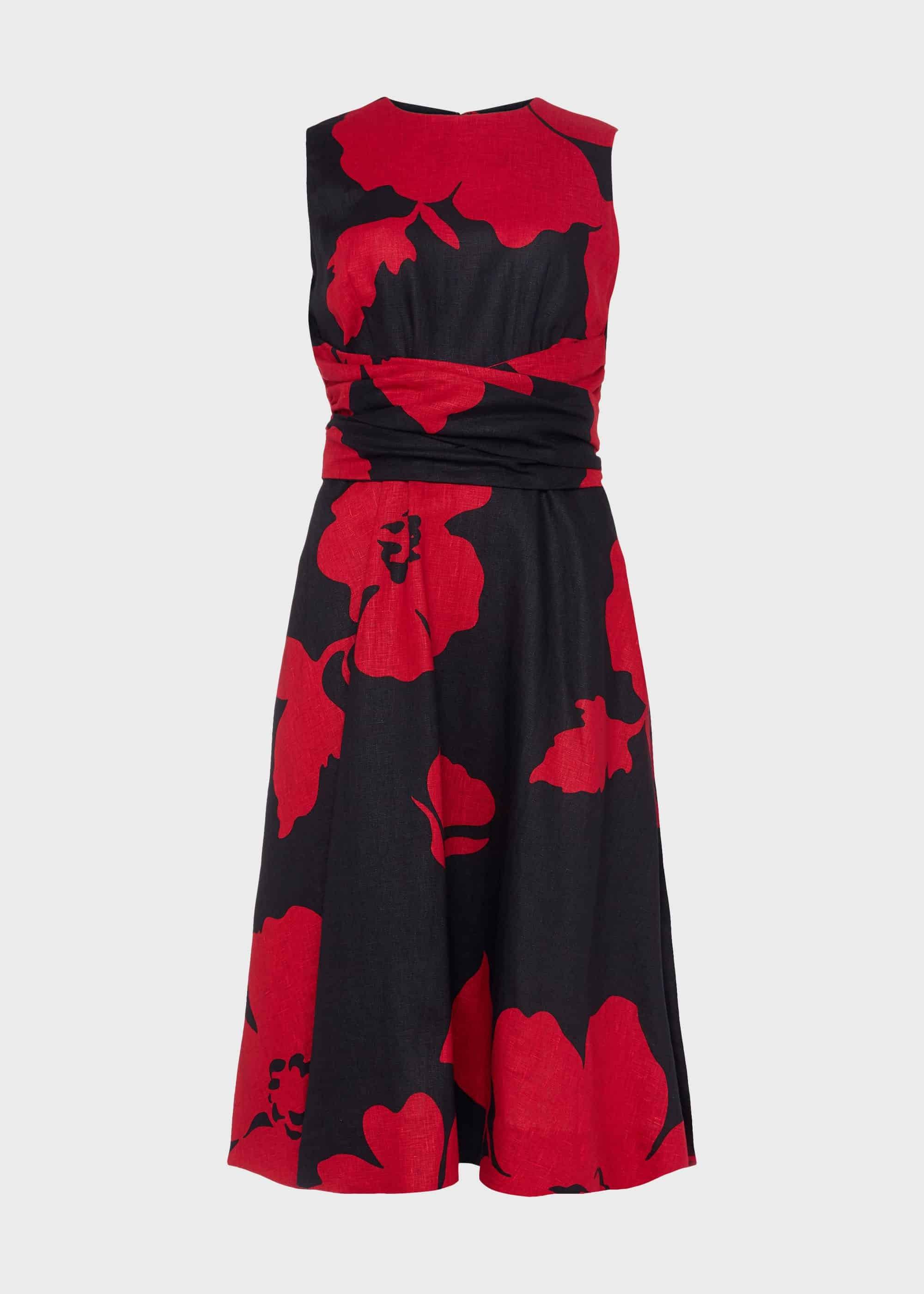 Linen Twitchill Dress, Navy Red, hi-res