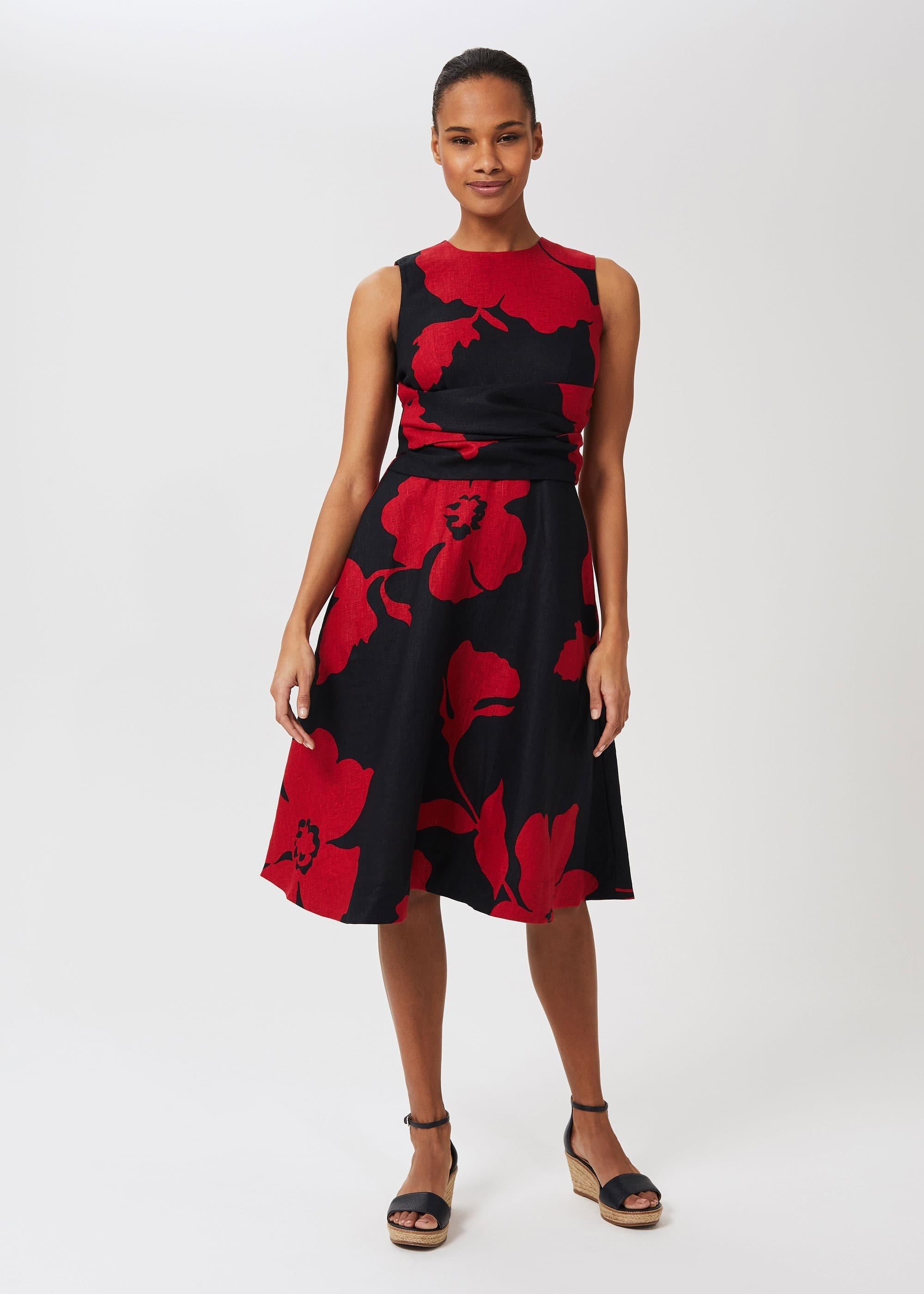 Linen Twitchill Dress, Navy Red, hi-res
