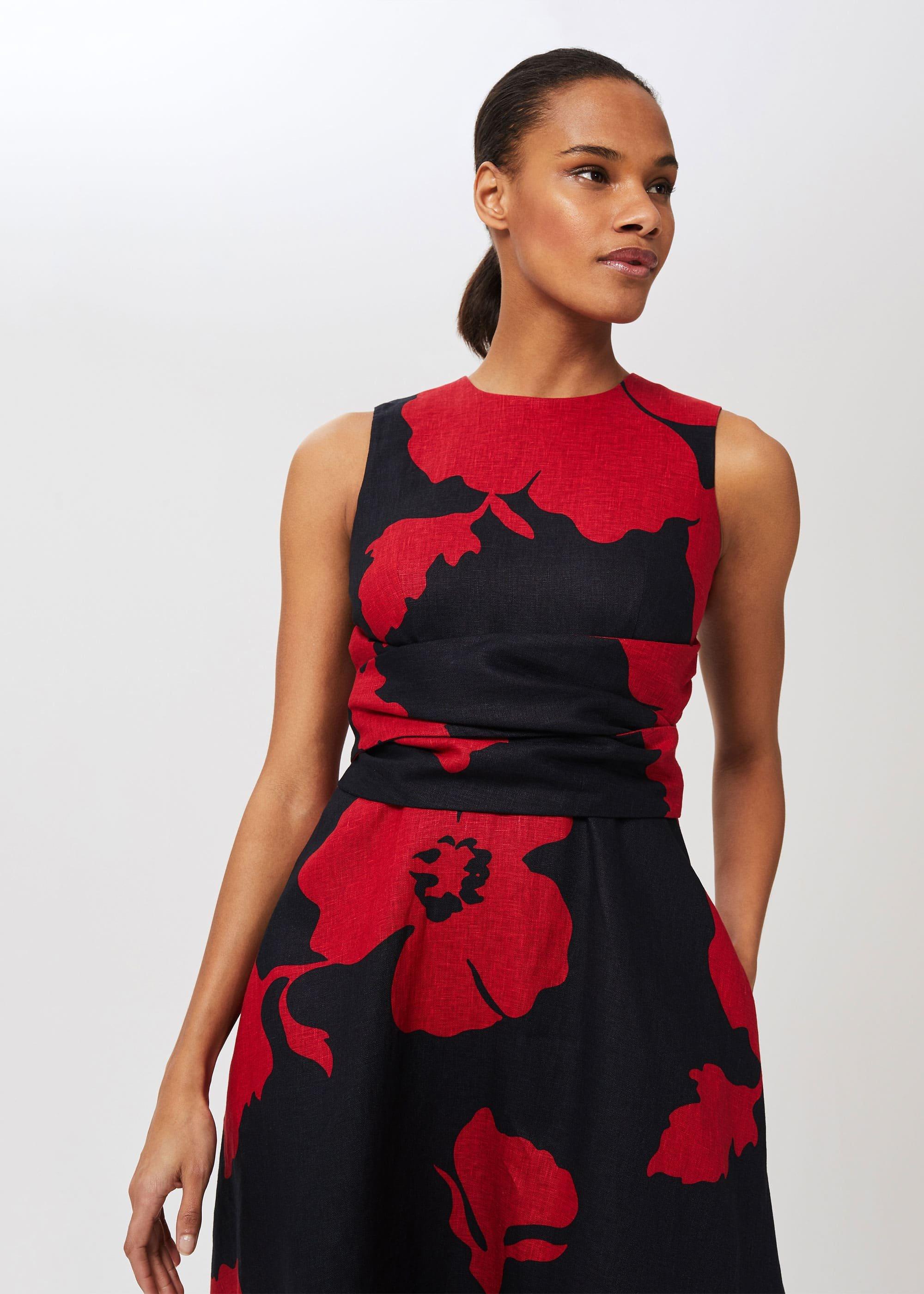 Linen Twitchill Dress, Navy Red, hi-res