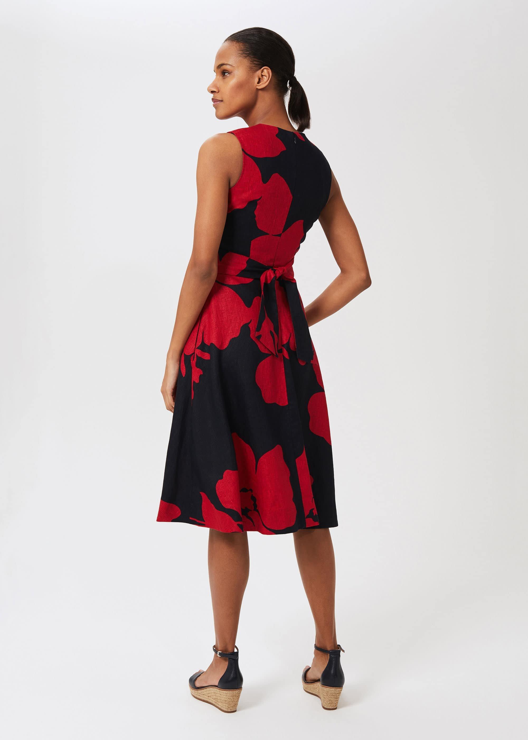 Linen Twitchill Dress, Navy Red, hi-res