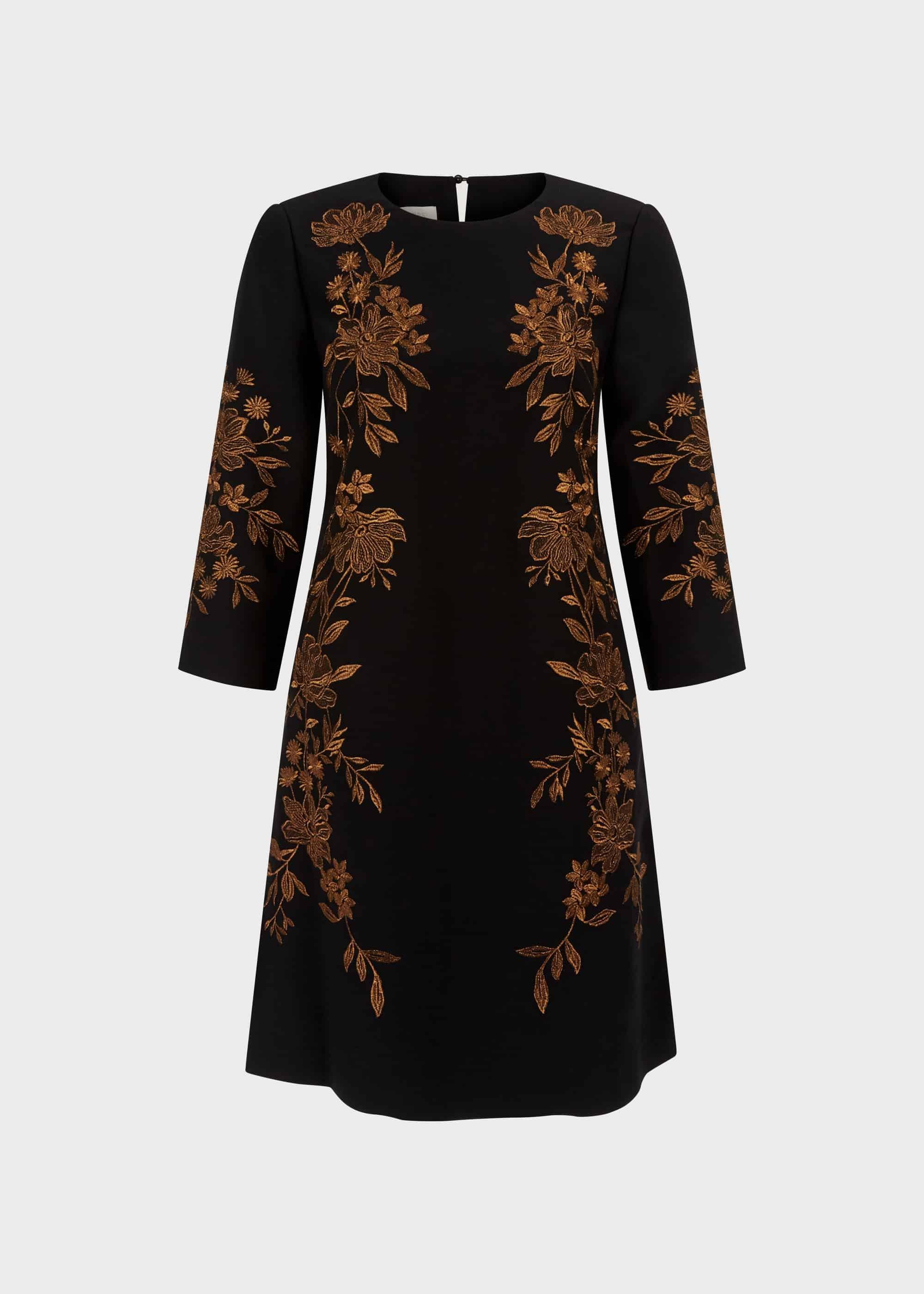 Lynn Embroidered Floral Dress, Black Orange, hi-res