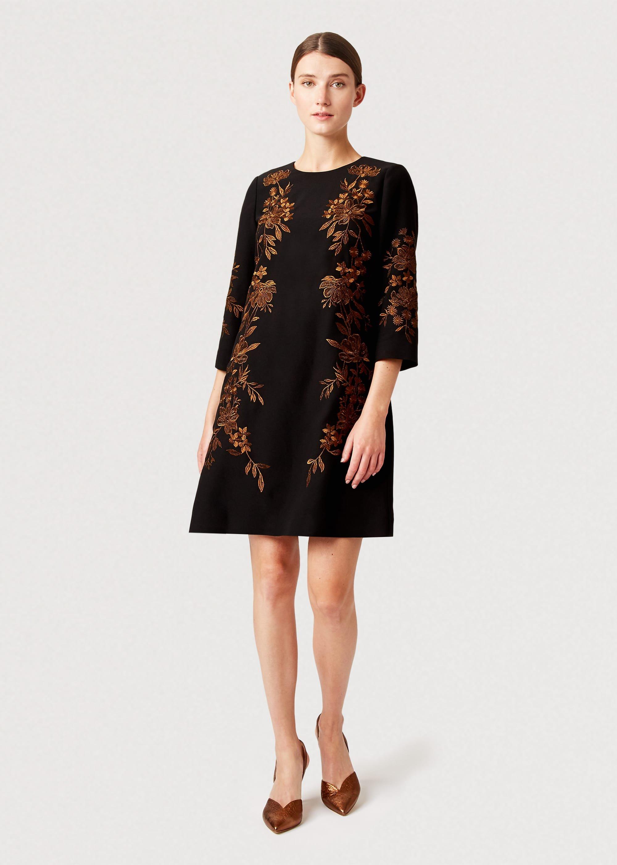Lynn Embroidered Floral Dress, Black Orange, hi-res