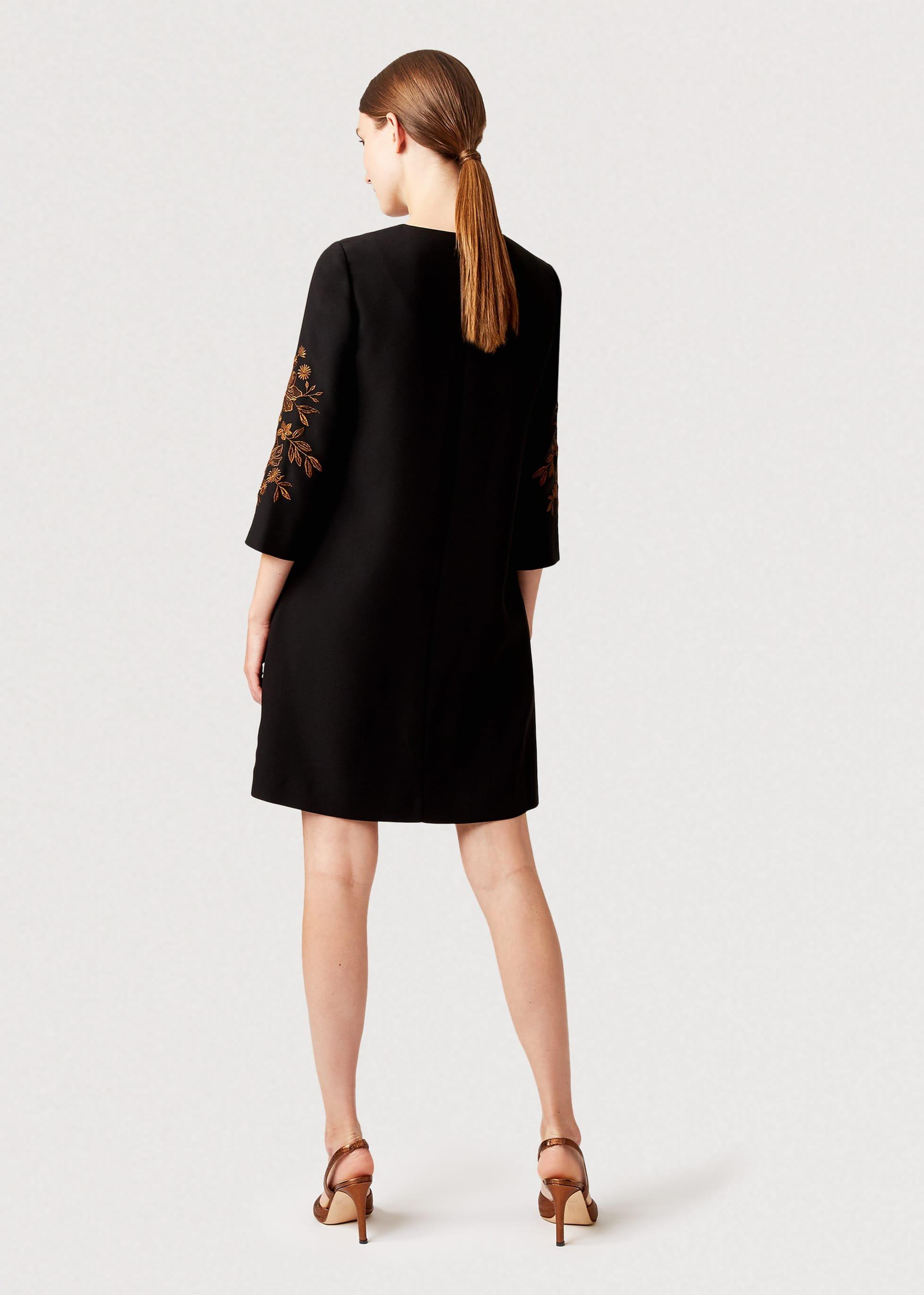 Lynn Embroidered Floral Dress, Black Orange, hi-res