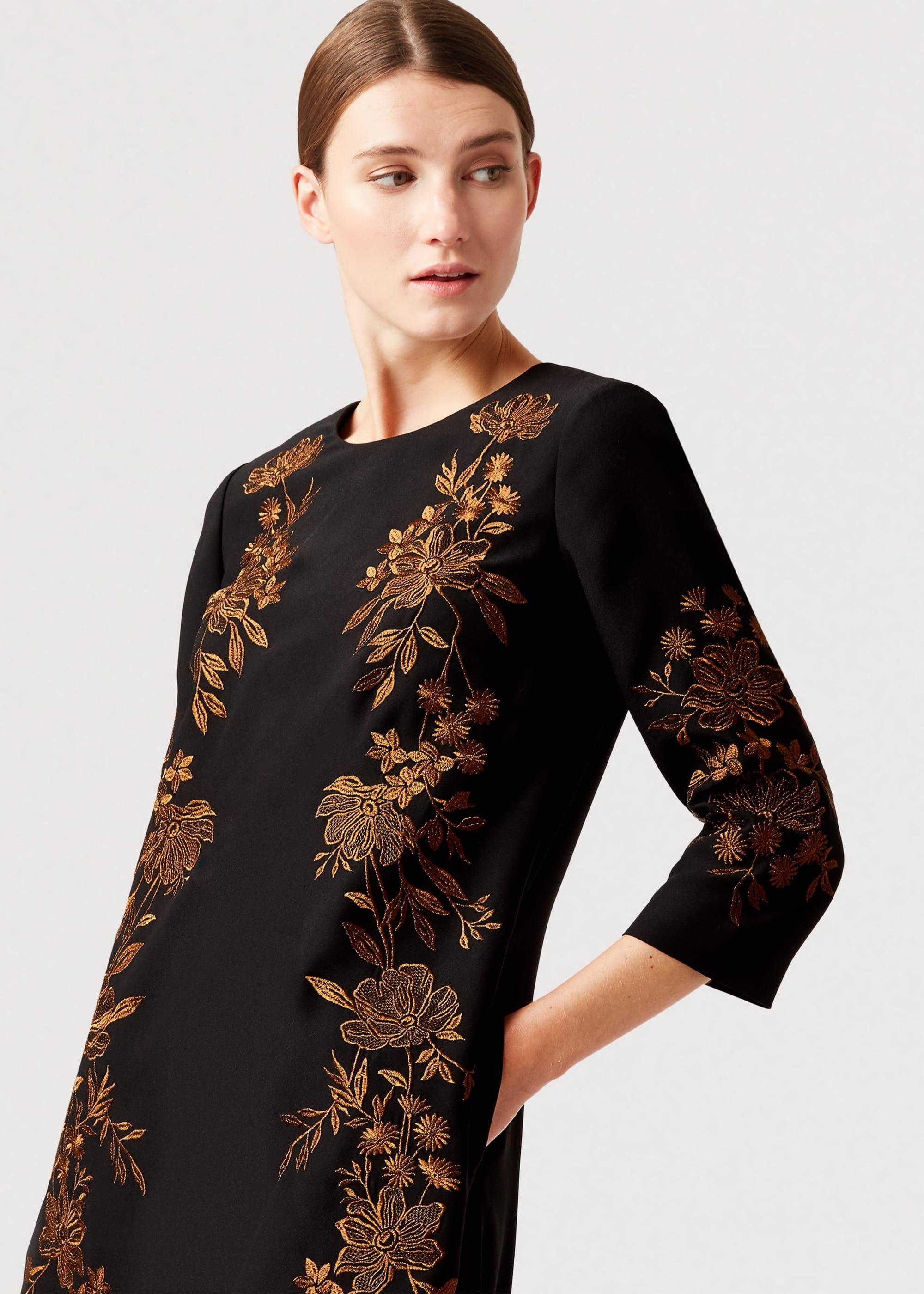 Lynn Embroidered Floral Dress, Black Orange, hi-res
