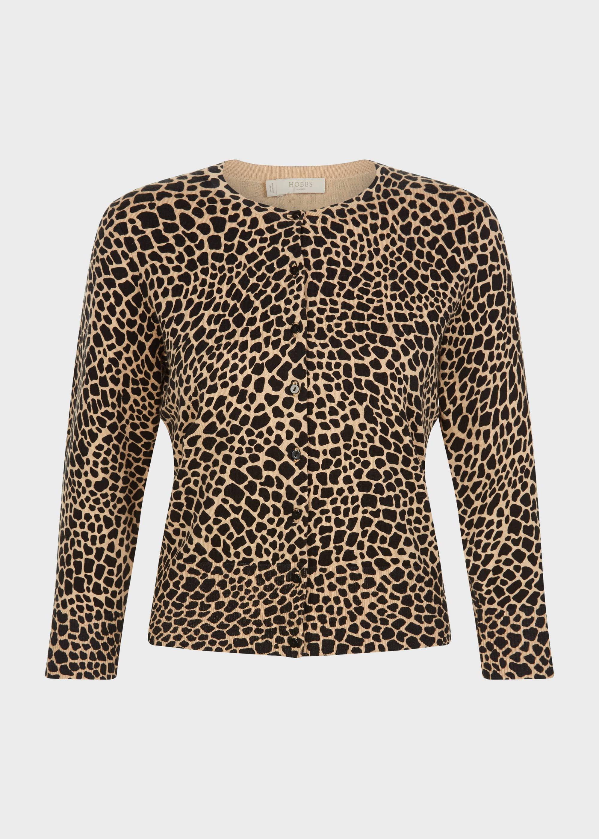 Paula Cotton Blend Printed Cardigan, Black Camel, hi-res