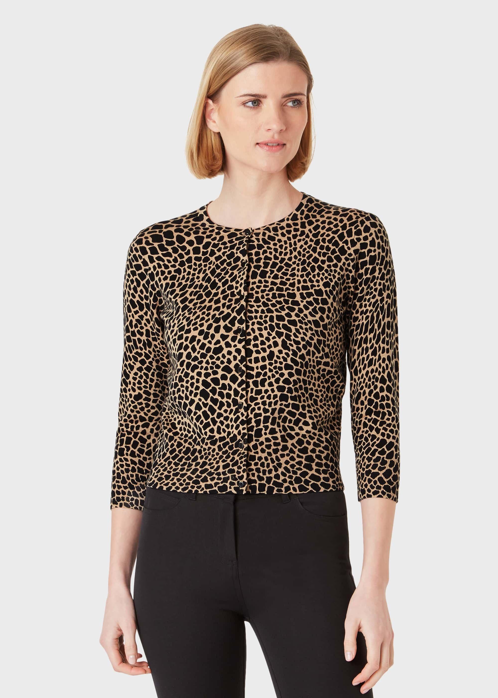 Paula Cotton Blend Printed Cardigan, Black Camel, hi-res