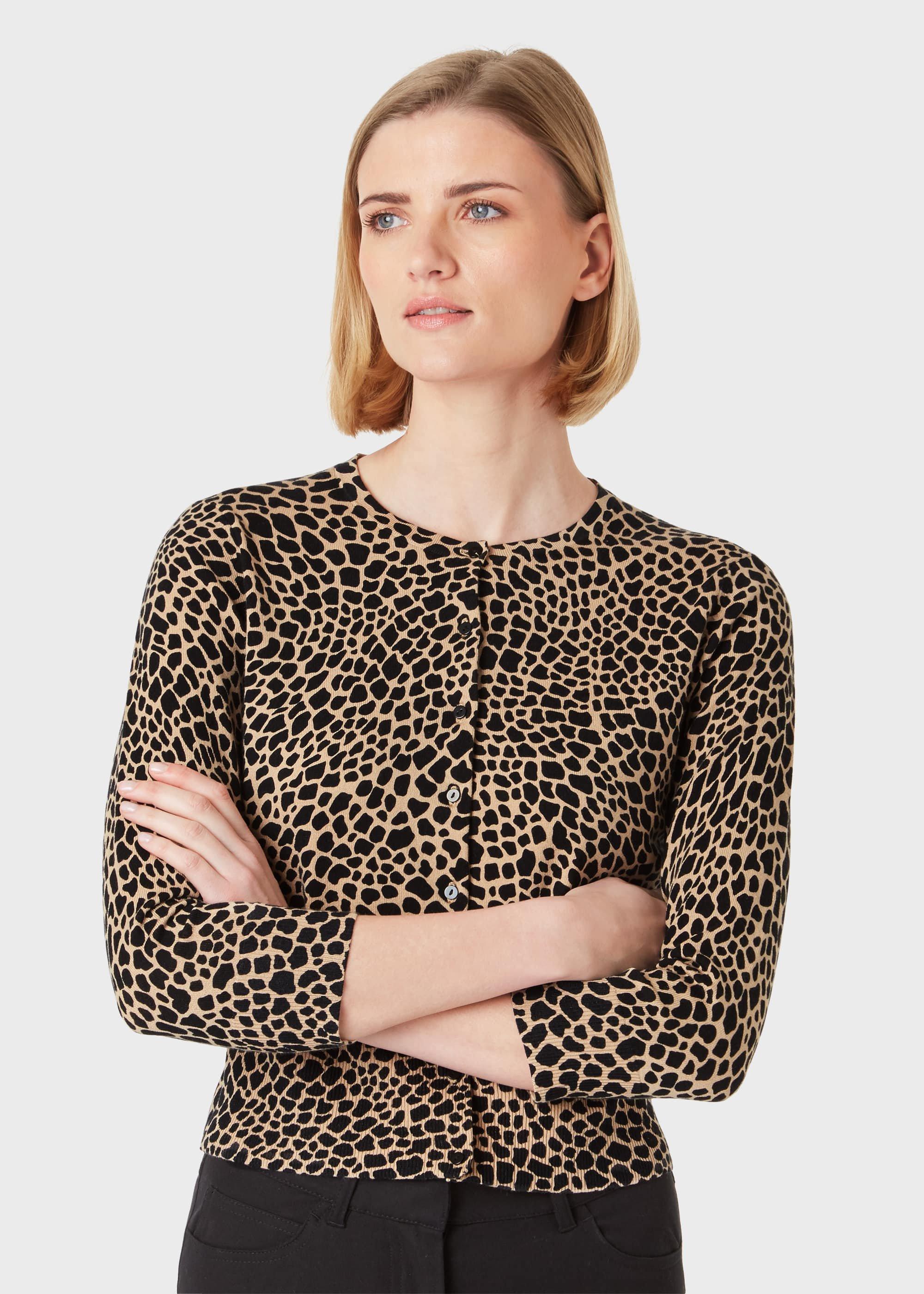 Paula Cotton Blend Printed Cardigan, Black Camel, hi-res