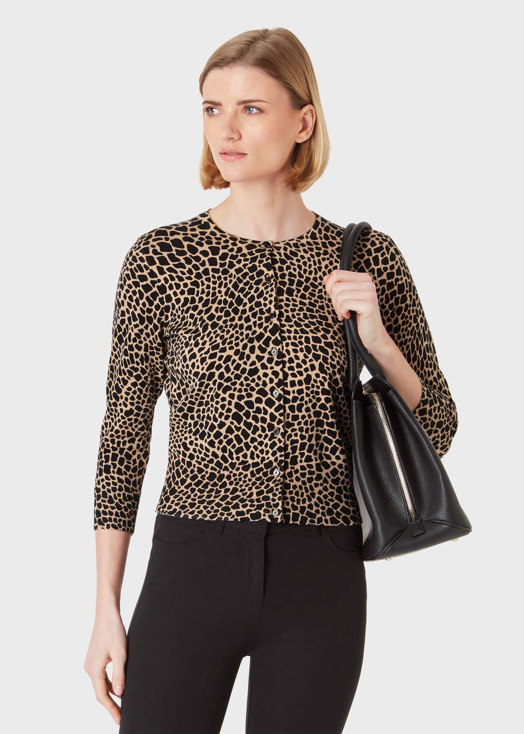 Paula Cotton Blend Printed Cardigan, Black Camel, hi-res