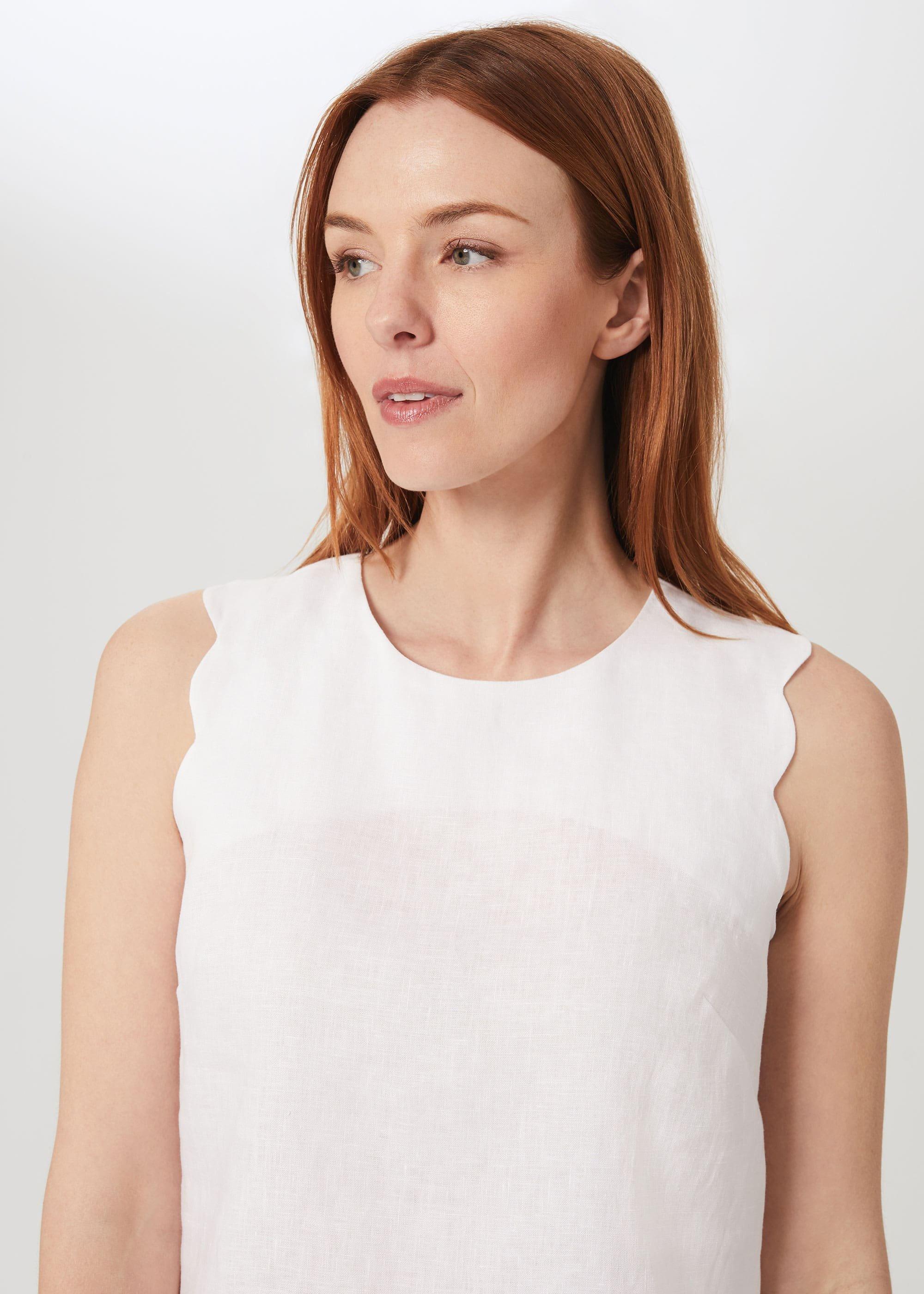 Finley Linen Top, White, hi-res