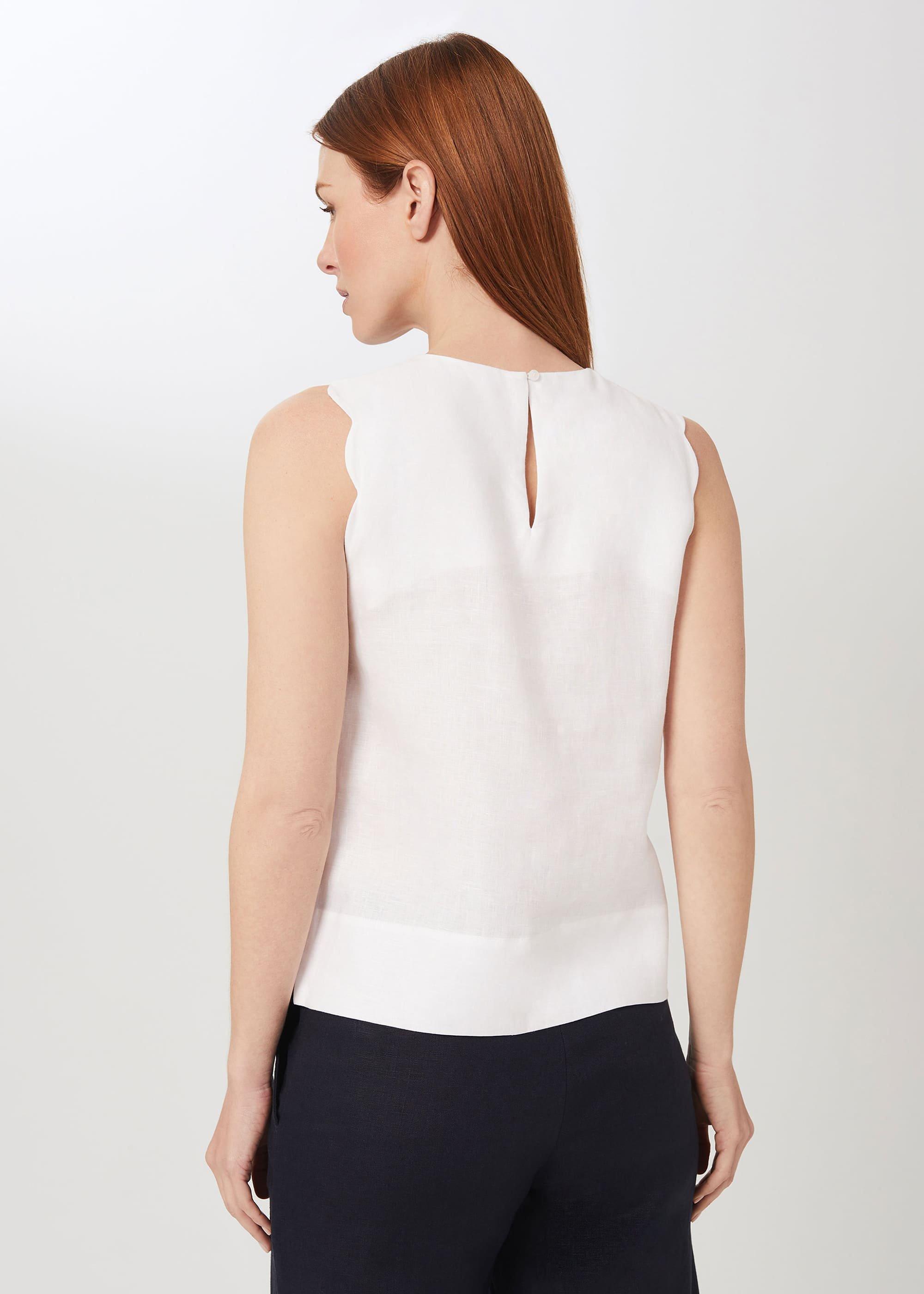 Finley Linen Top, White, hi-res