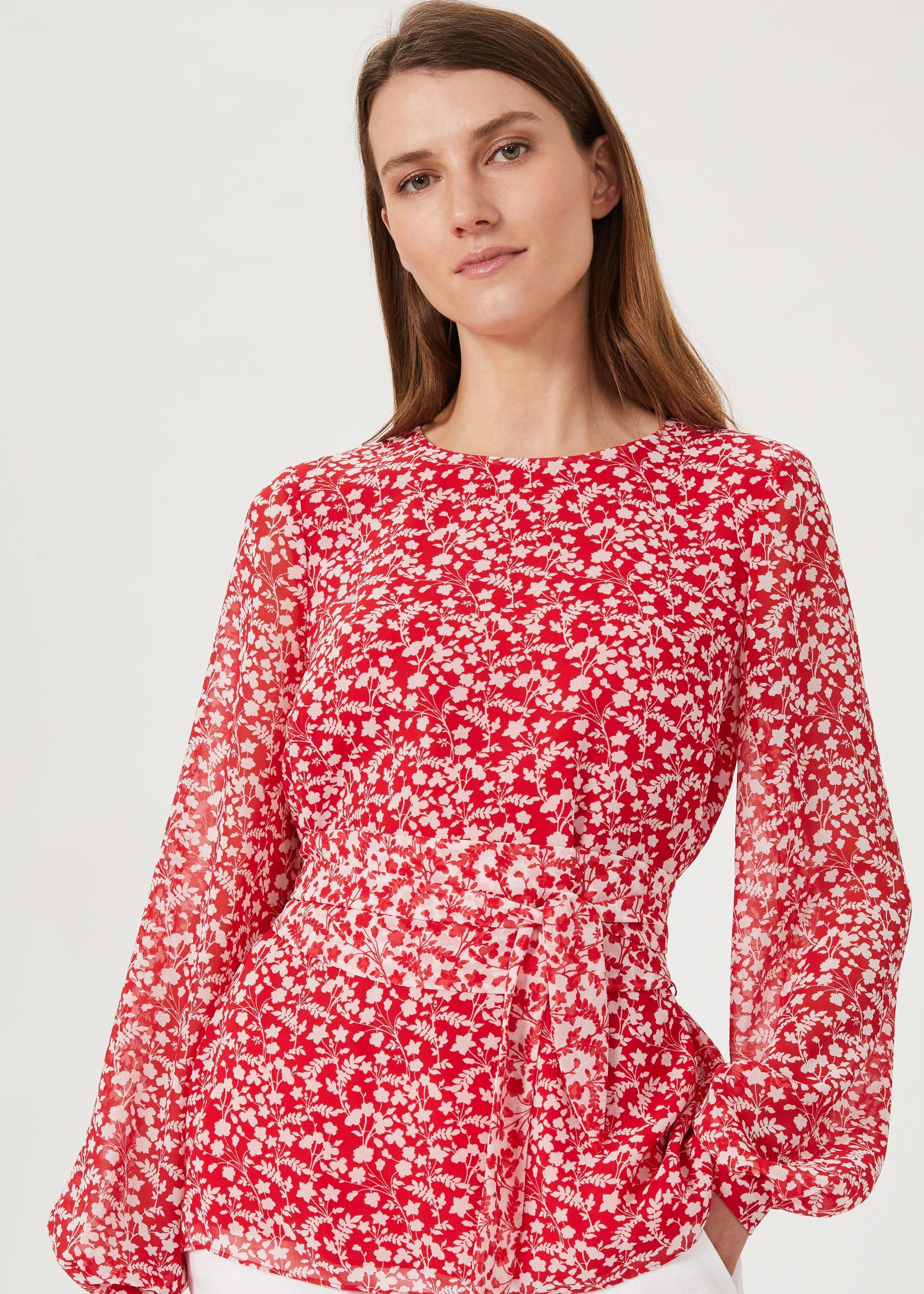 Rosie Floral Top, Rasp Red Ivory, hi-res