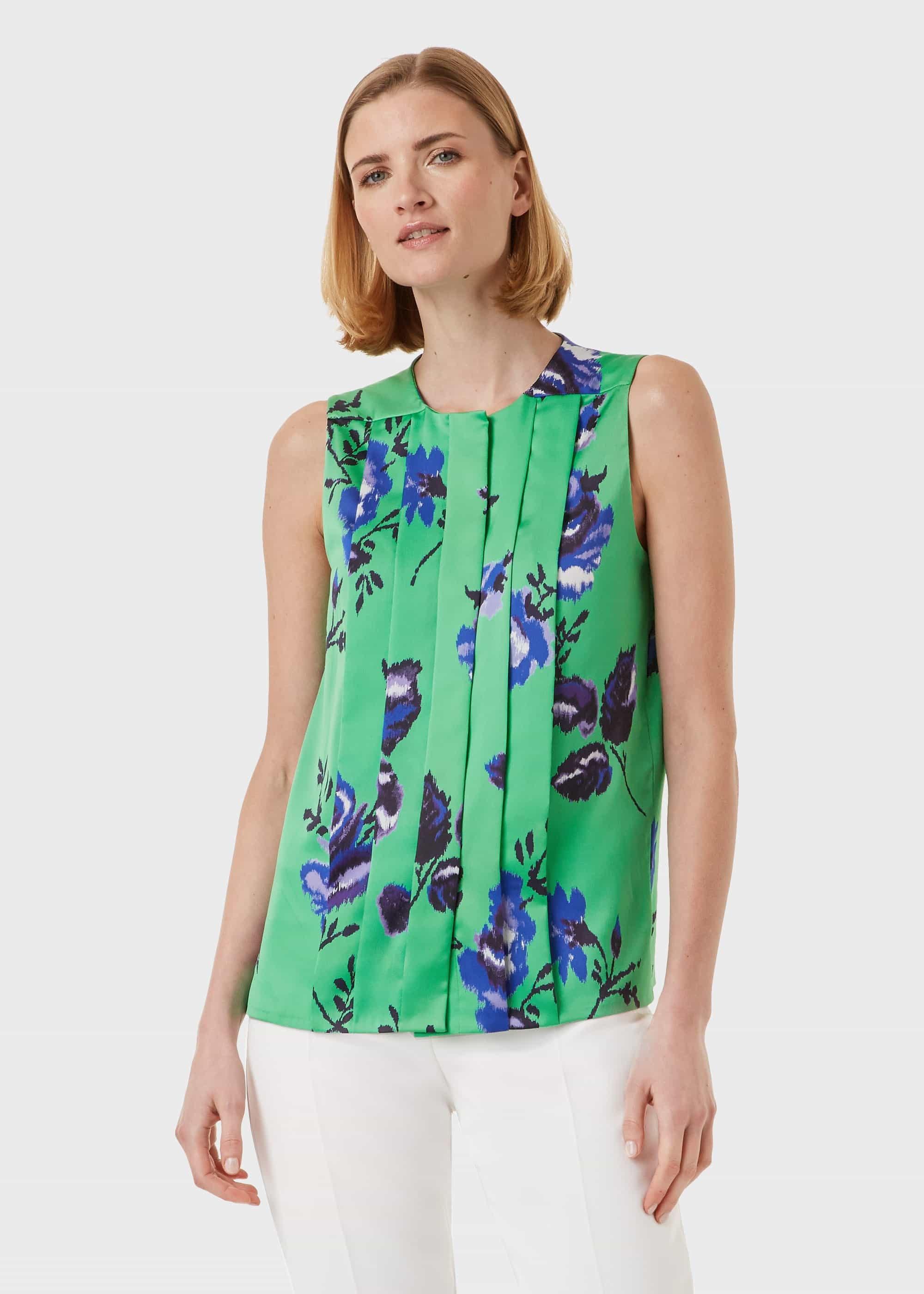 Miriam Floral Blouse, Green Blue, hi-res