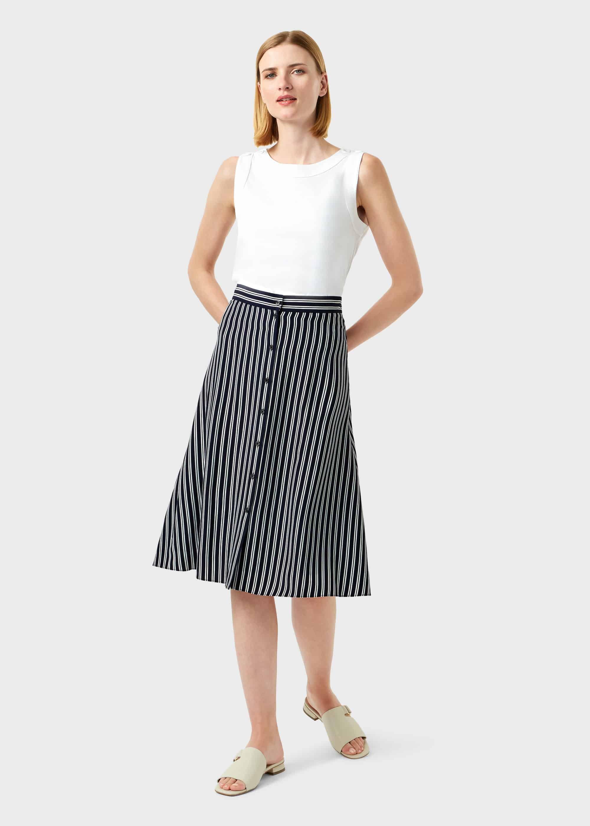 Monroe Stripe A Line Skirt, Navy Ivory, hi-res