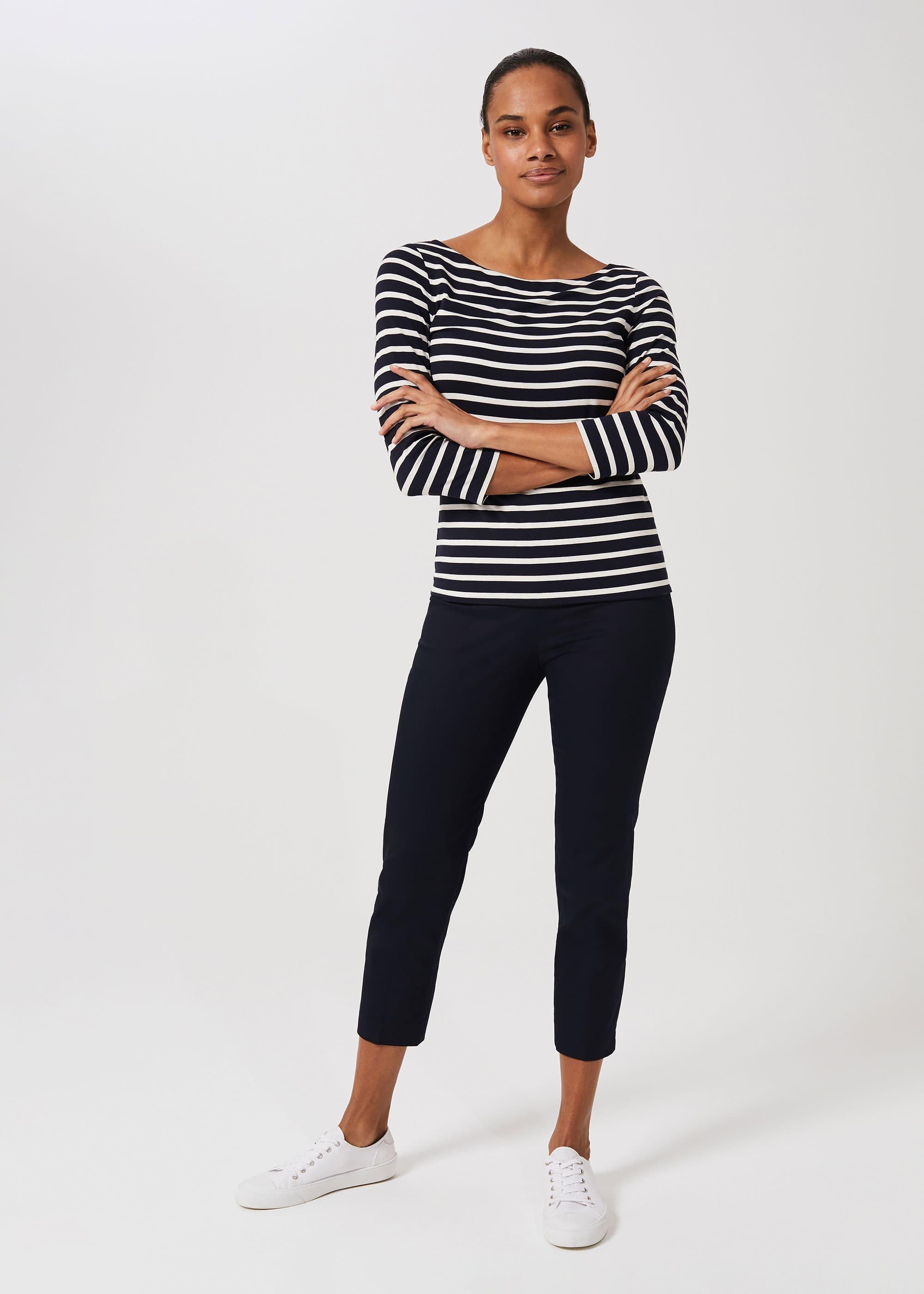 Mallory Cotton Blend Capri Pants With Stretch, Navy, hi-res