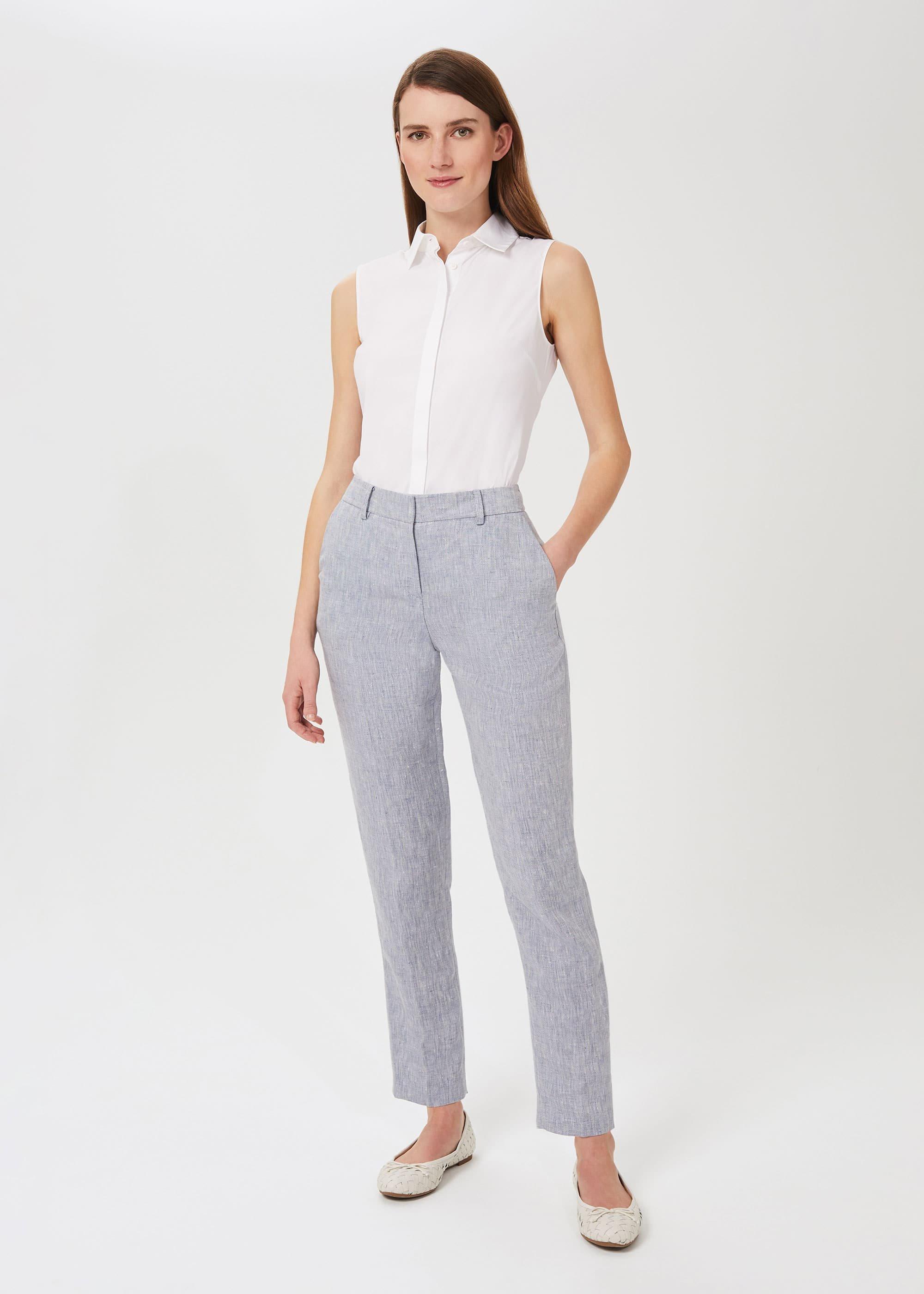 Ivana Linen Tapered Trousers, Pale Blue, hi-res