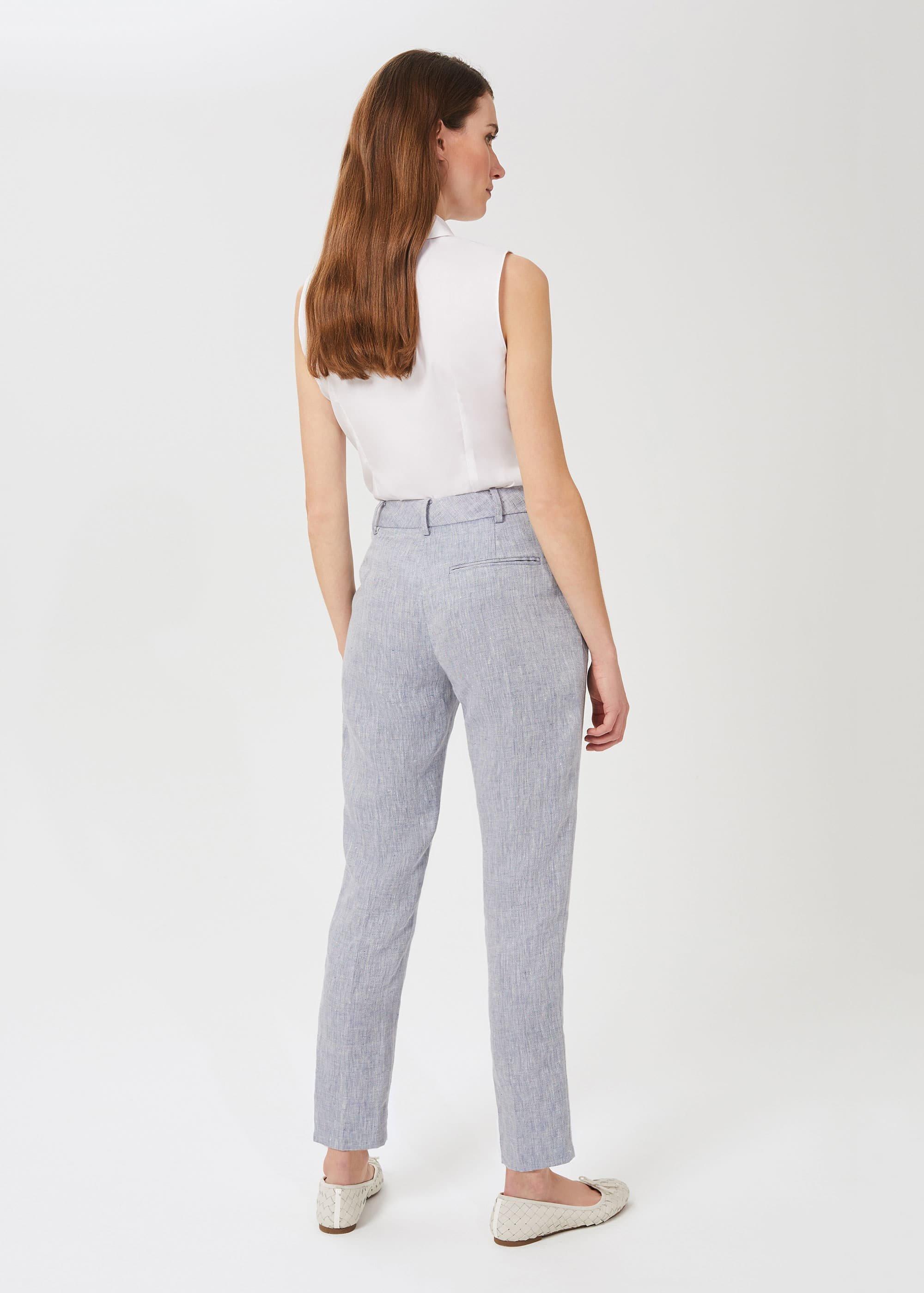 Ivana Linen Tapered Trousers, Pale Blue, hi-res