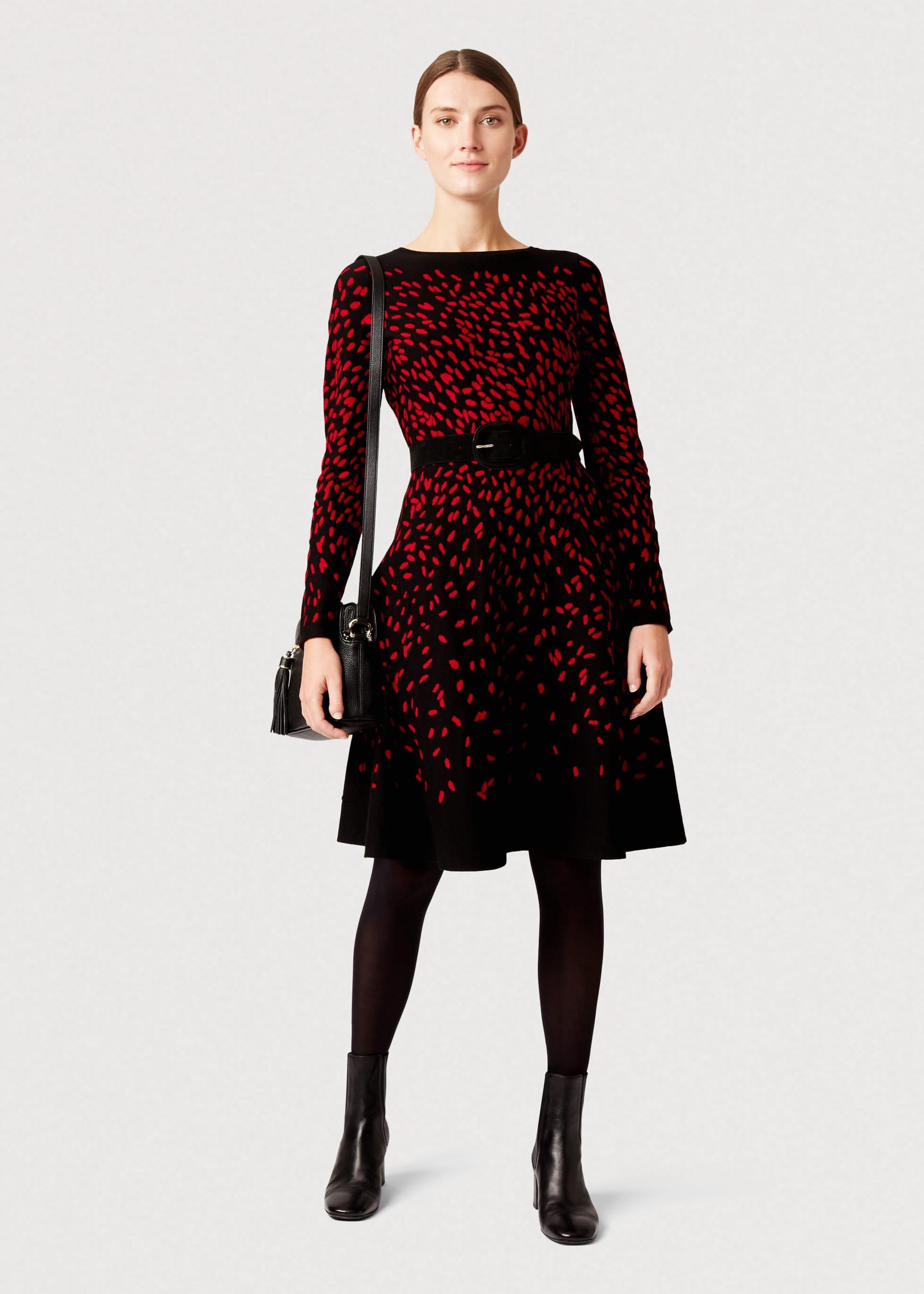 Jodie Knitted Dress, Black Red, hi-res