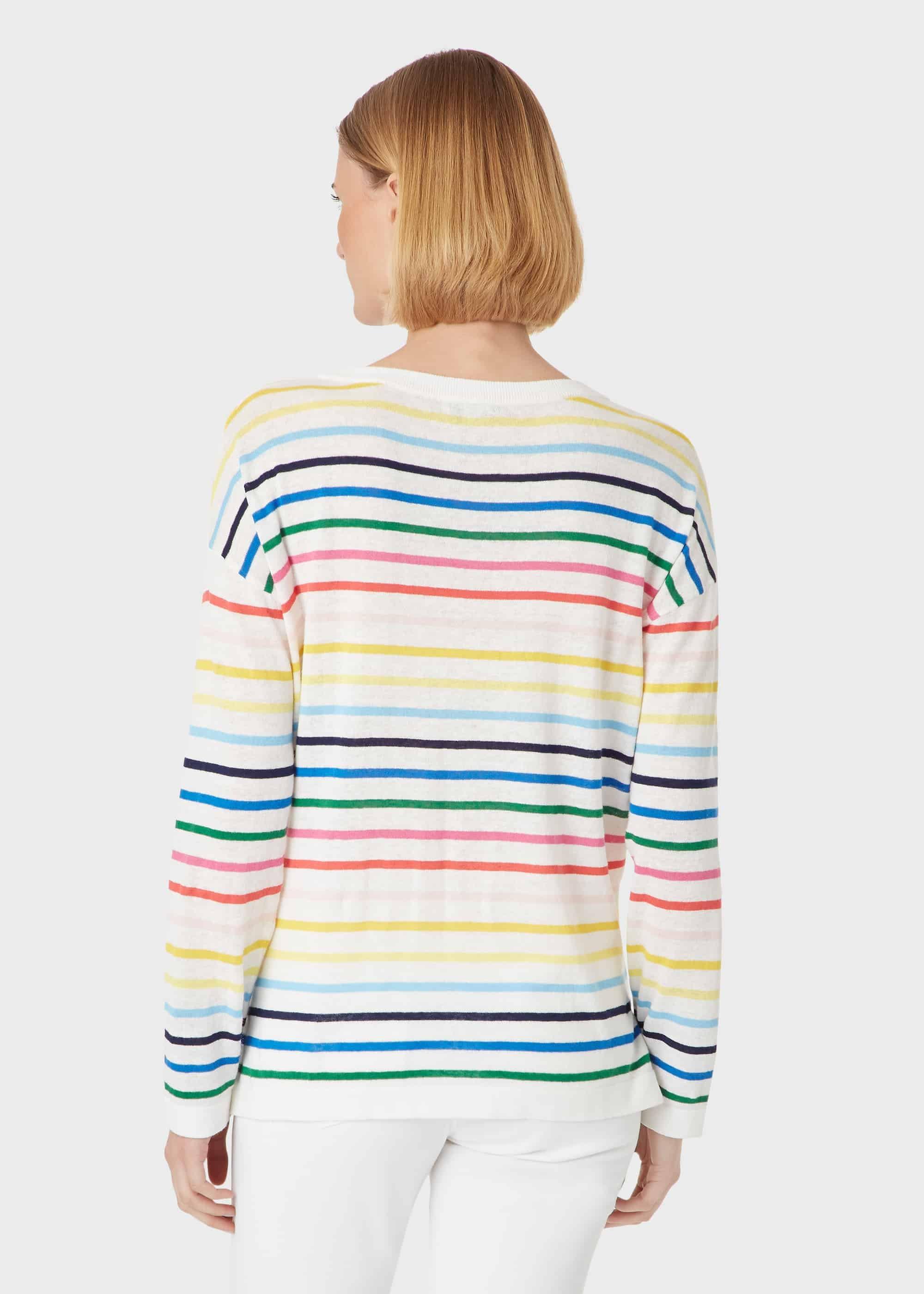 Rainbow Linen Cotton Stripe Jumper, Multi, hi-res