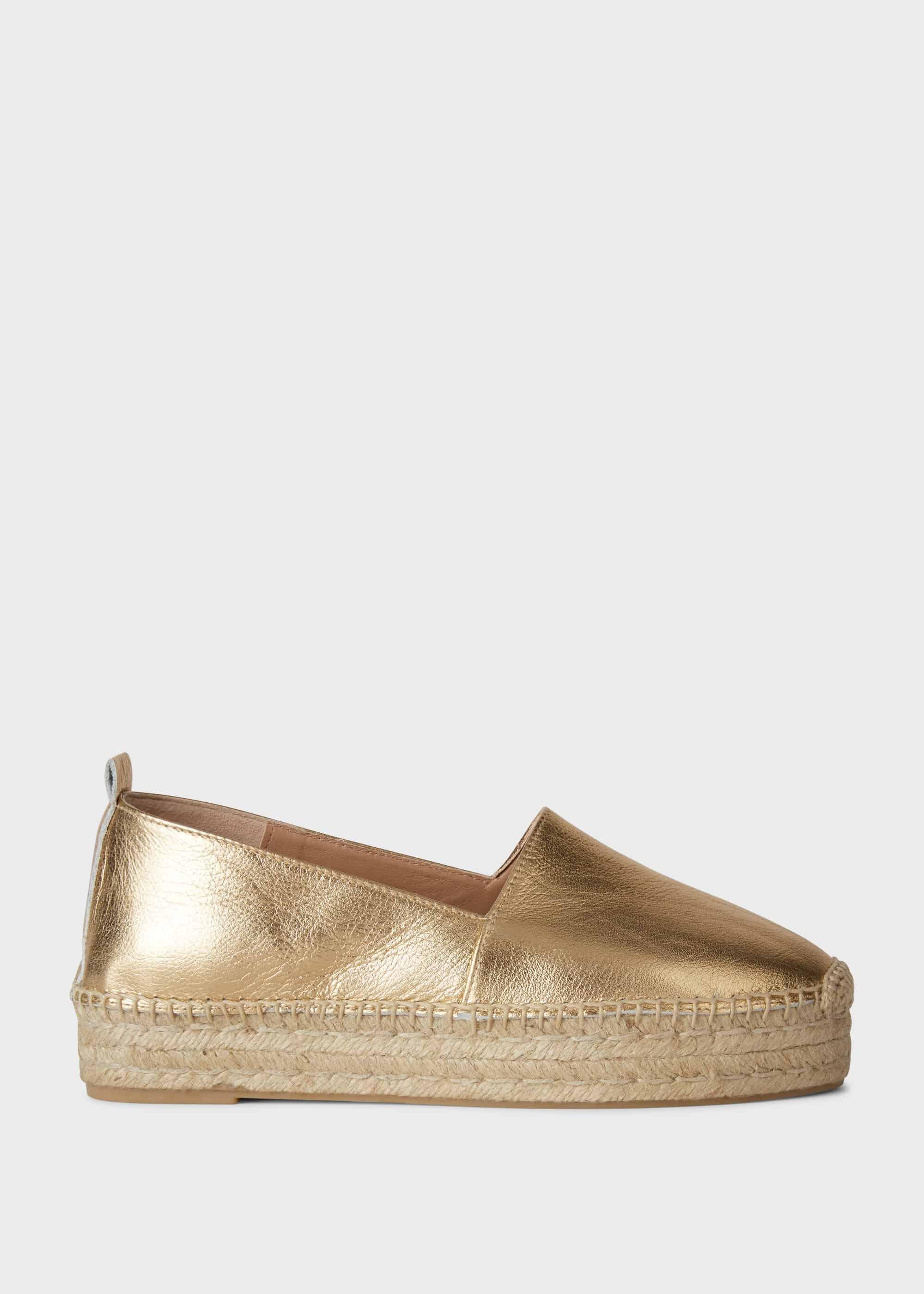 Alicia Leather Platform Espadrilles, Metallic, hi-res