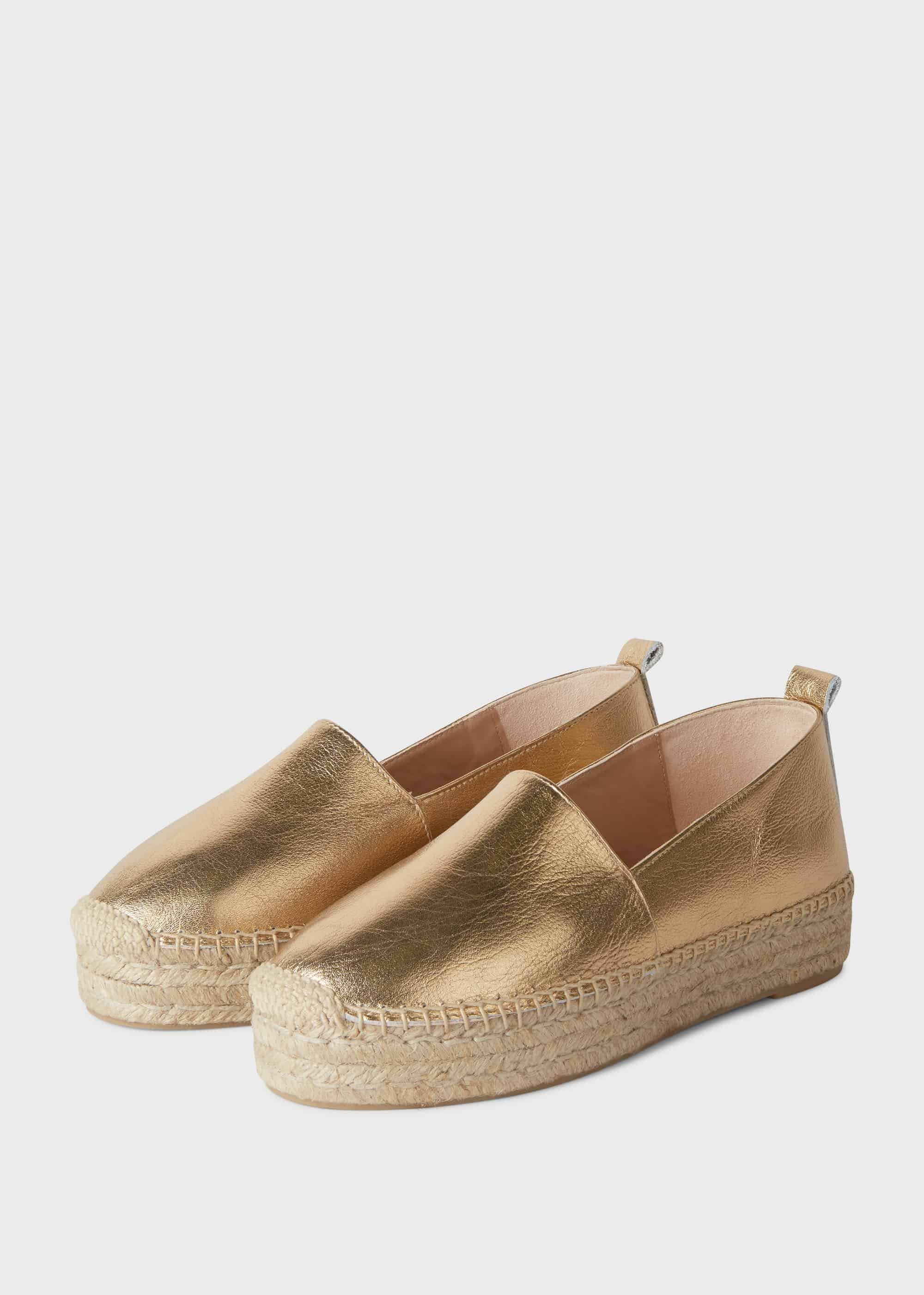 Alicia Leather Platform Espadrilles, Metallic, hi-res