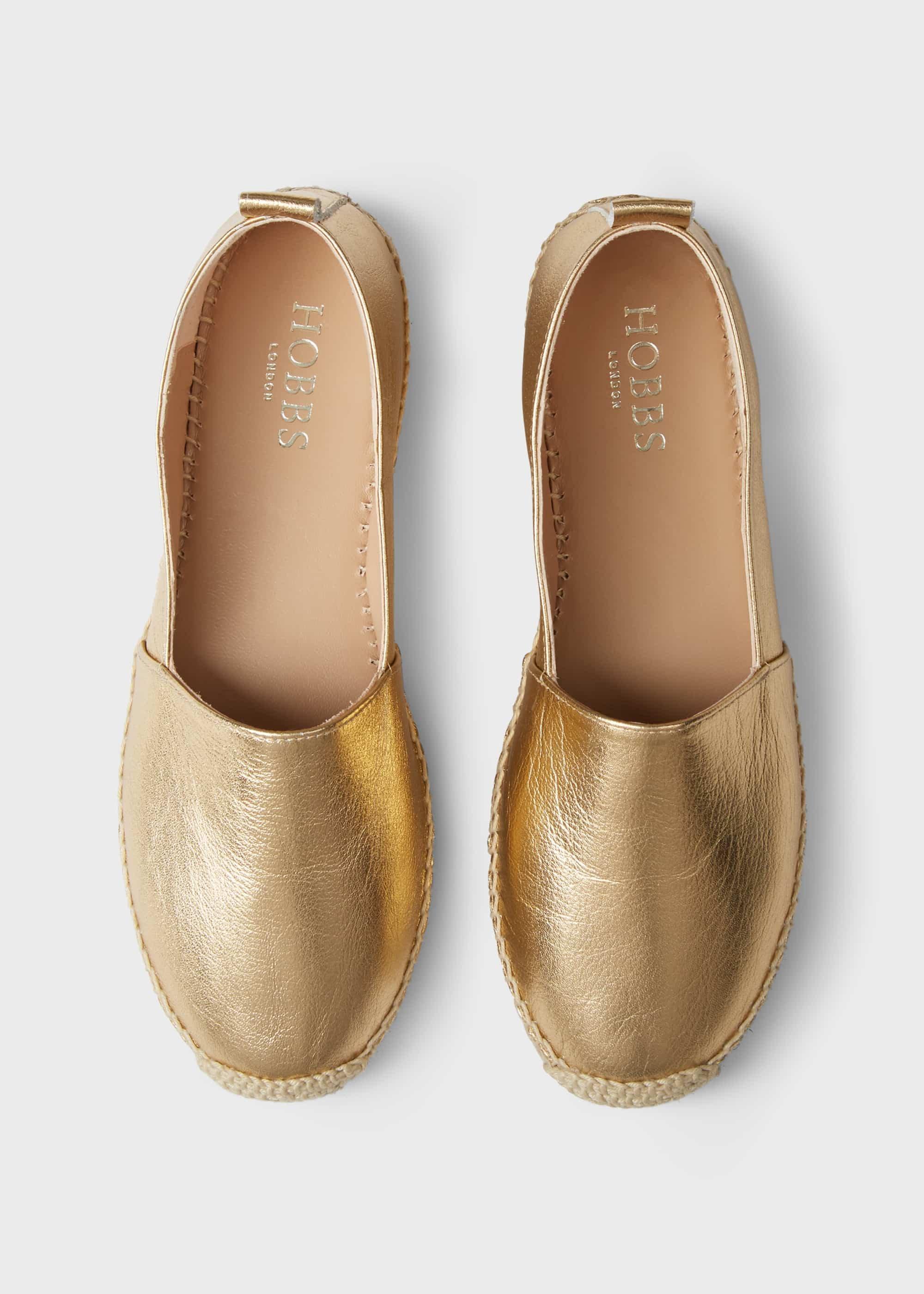 Alicia Leather Platform Espadrilles, Metallic, hi-res