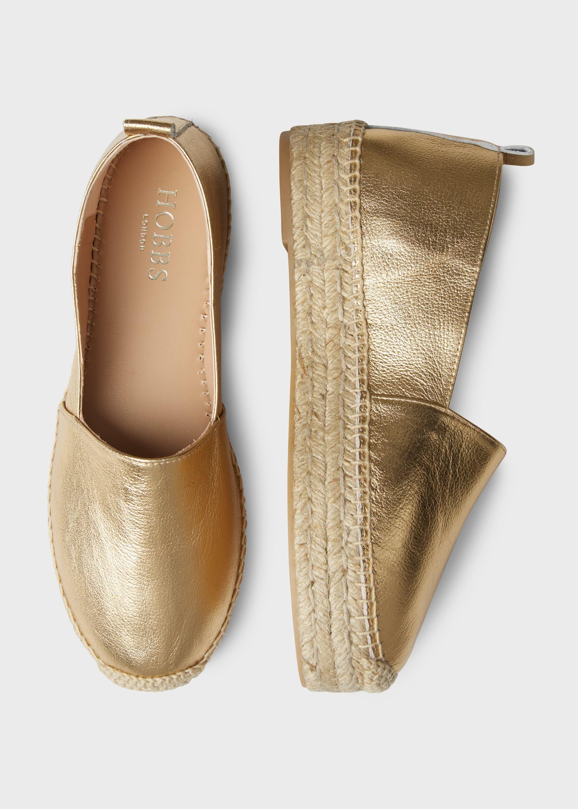 Alicia Leather Platform Espadrilles, Metallic, hi-res