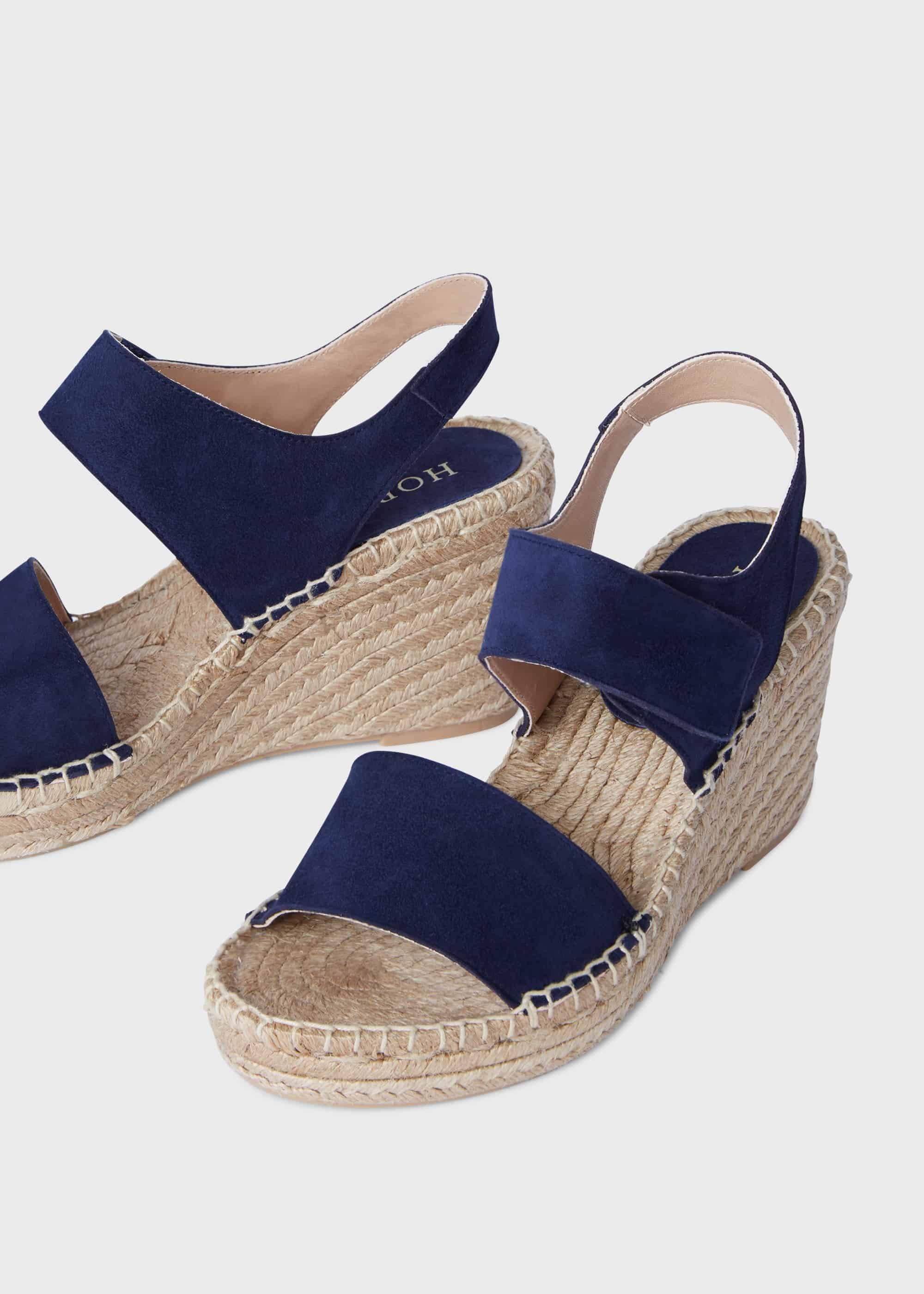 Saskia Suede Wedge Espadrilles, Navy, hi-res