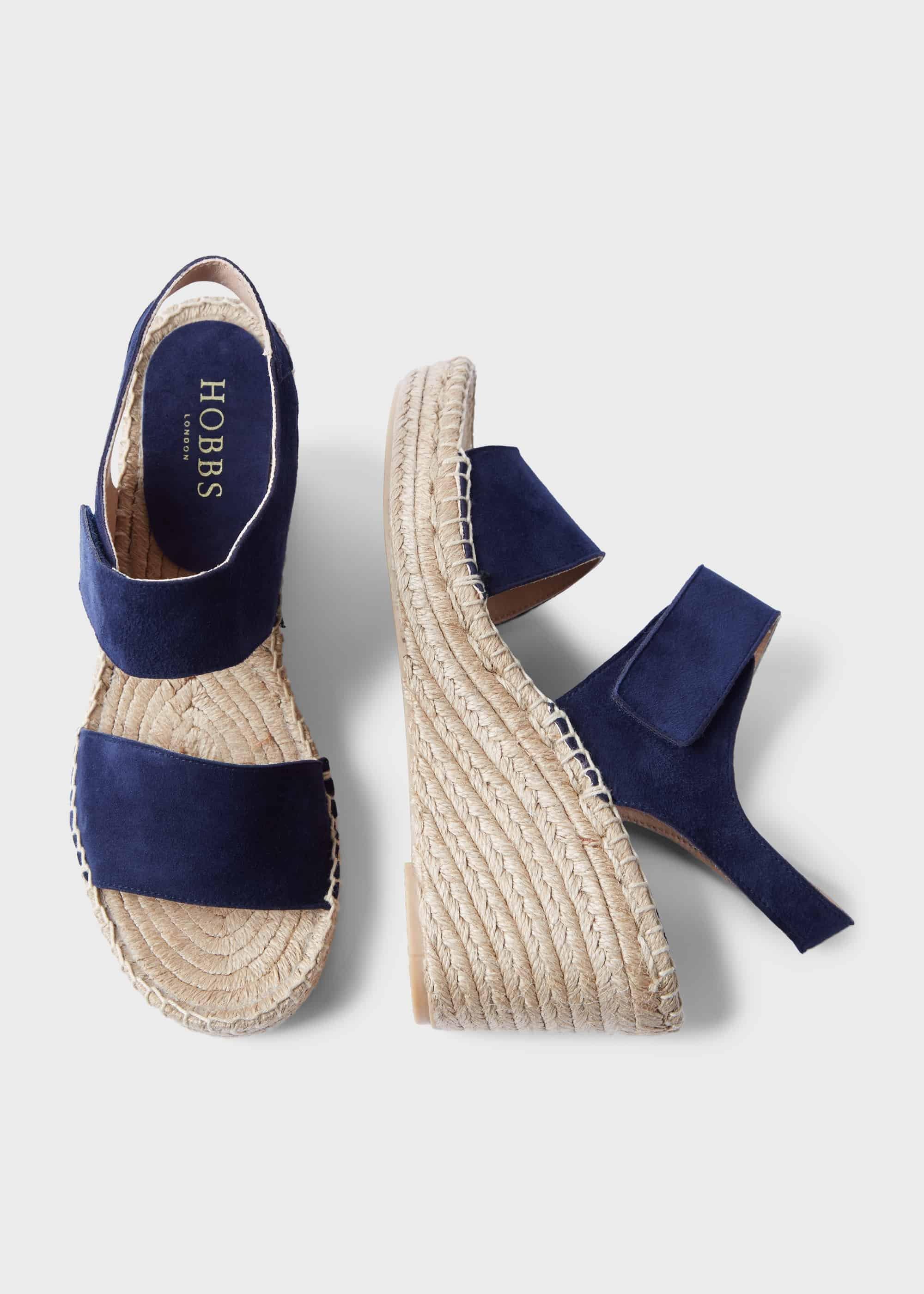 Saskia Suede Wedge Espadrilles, Navy, hi-res
