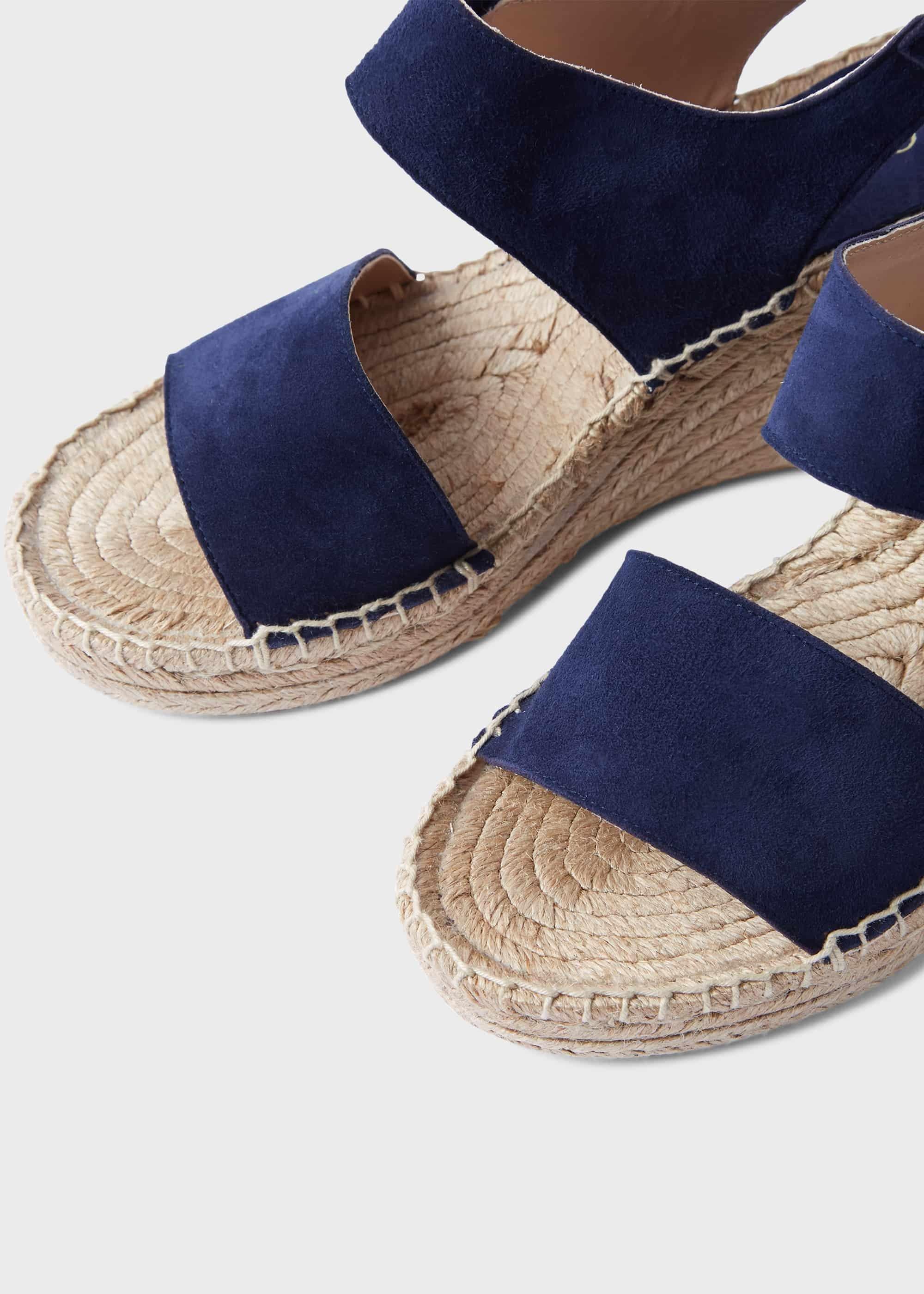 Saskia Suede Wedge Espadrilles, Navy, hi-res