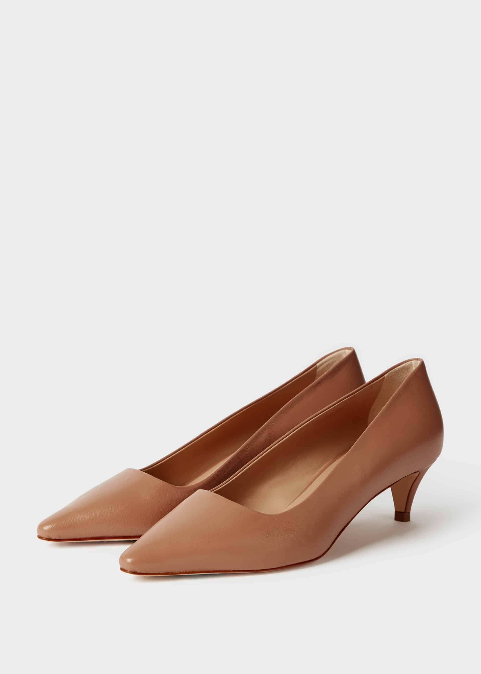 Millie Leather Kitten Heel  Court Shoes, Toasted Almond, hi-res