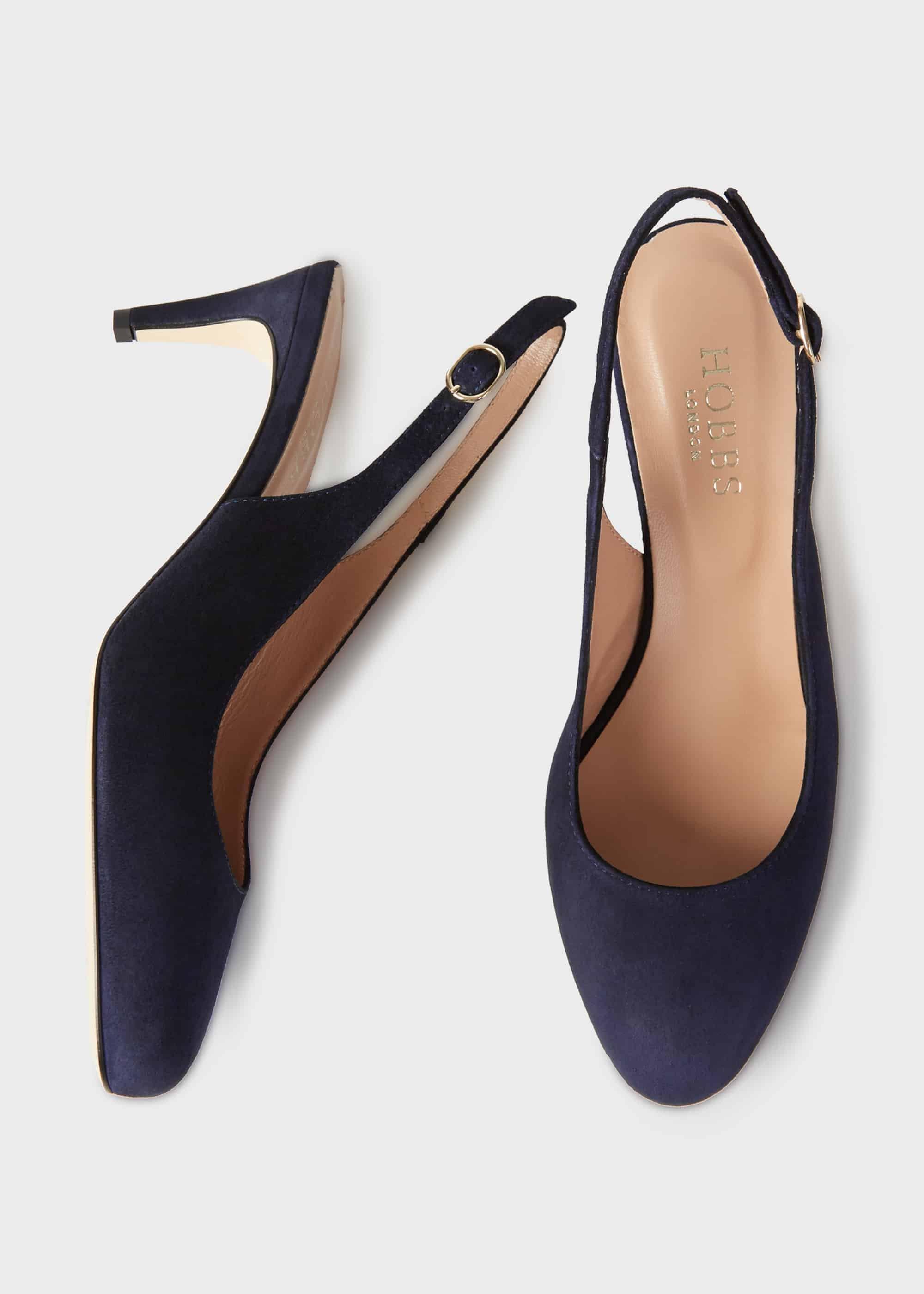 Emma Suede Stiletto Slingback Court Shoes, Navy, hi-res