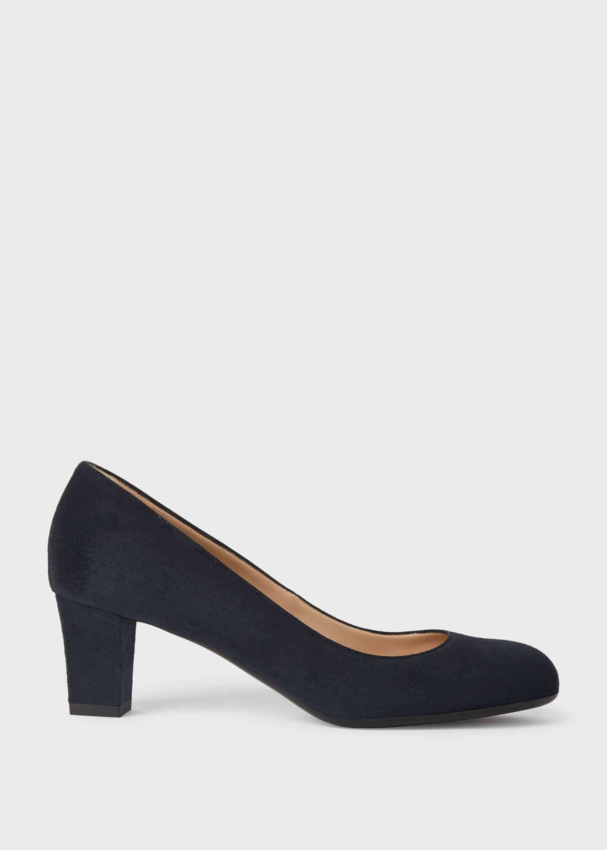 Amber Suede Block Heel Court Shoes, Navy, hi-res
