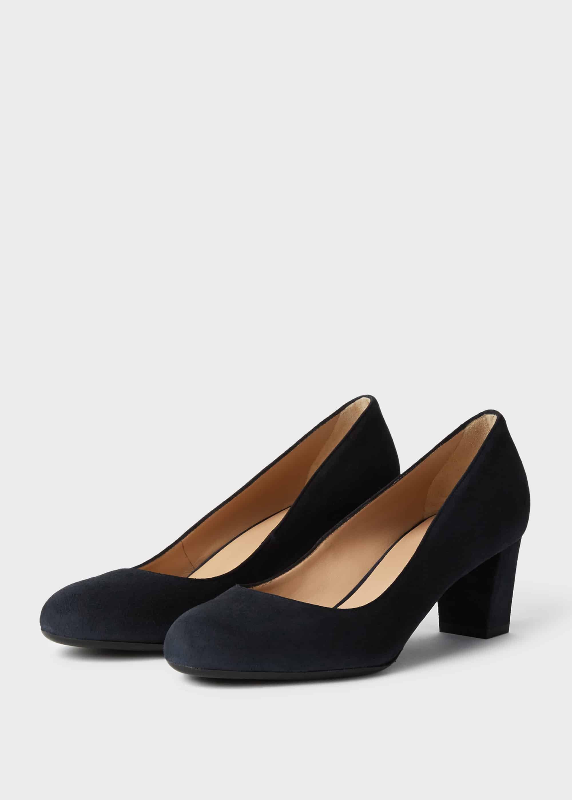 Amber Suede Block Heel Court Shoes, Navy, hi-res