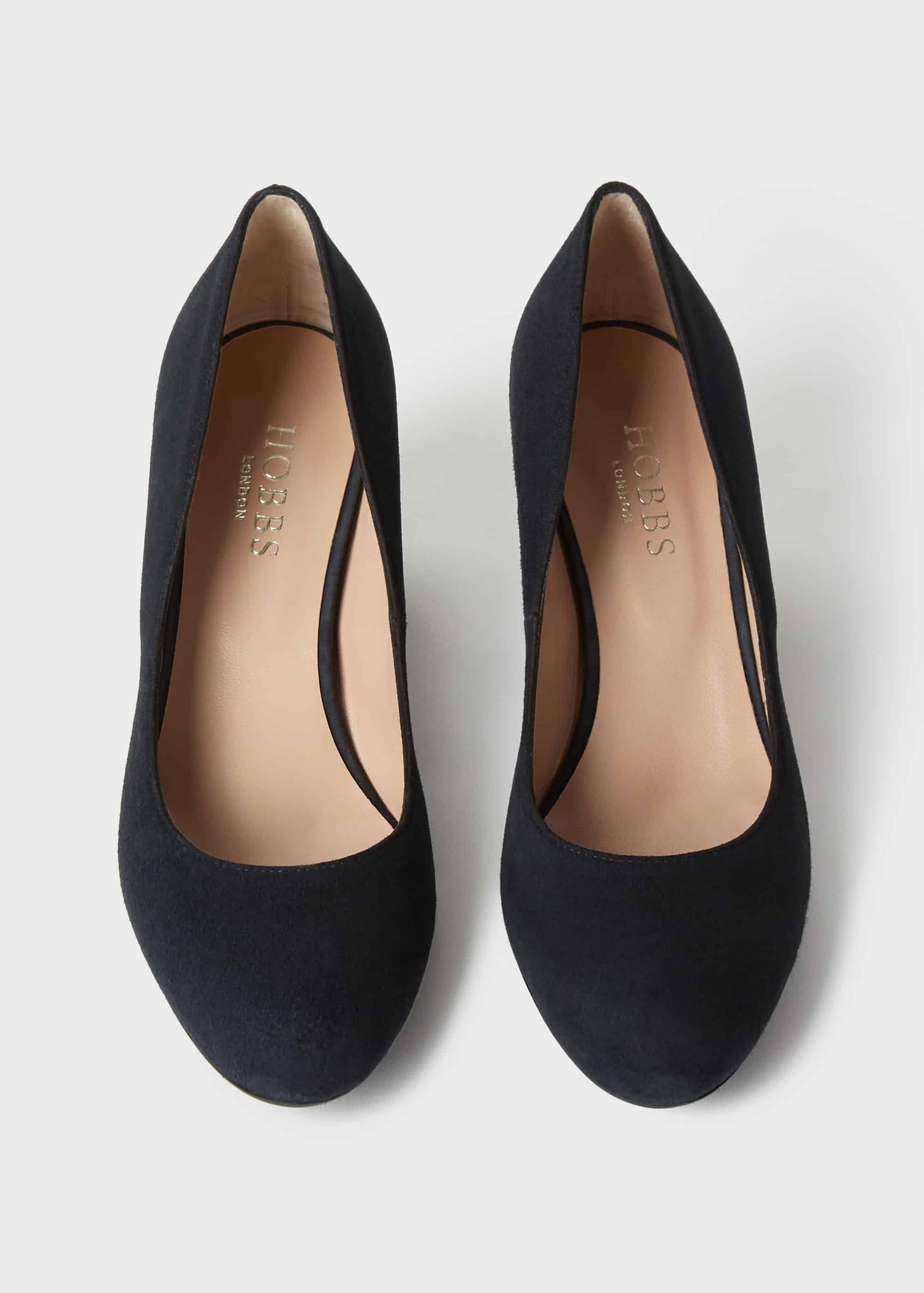 Amber Suede Block Heel Court Shoes, Navy, hi-res