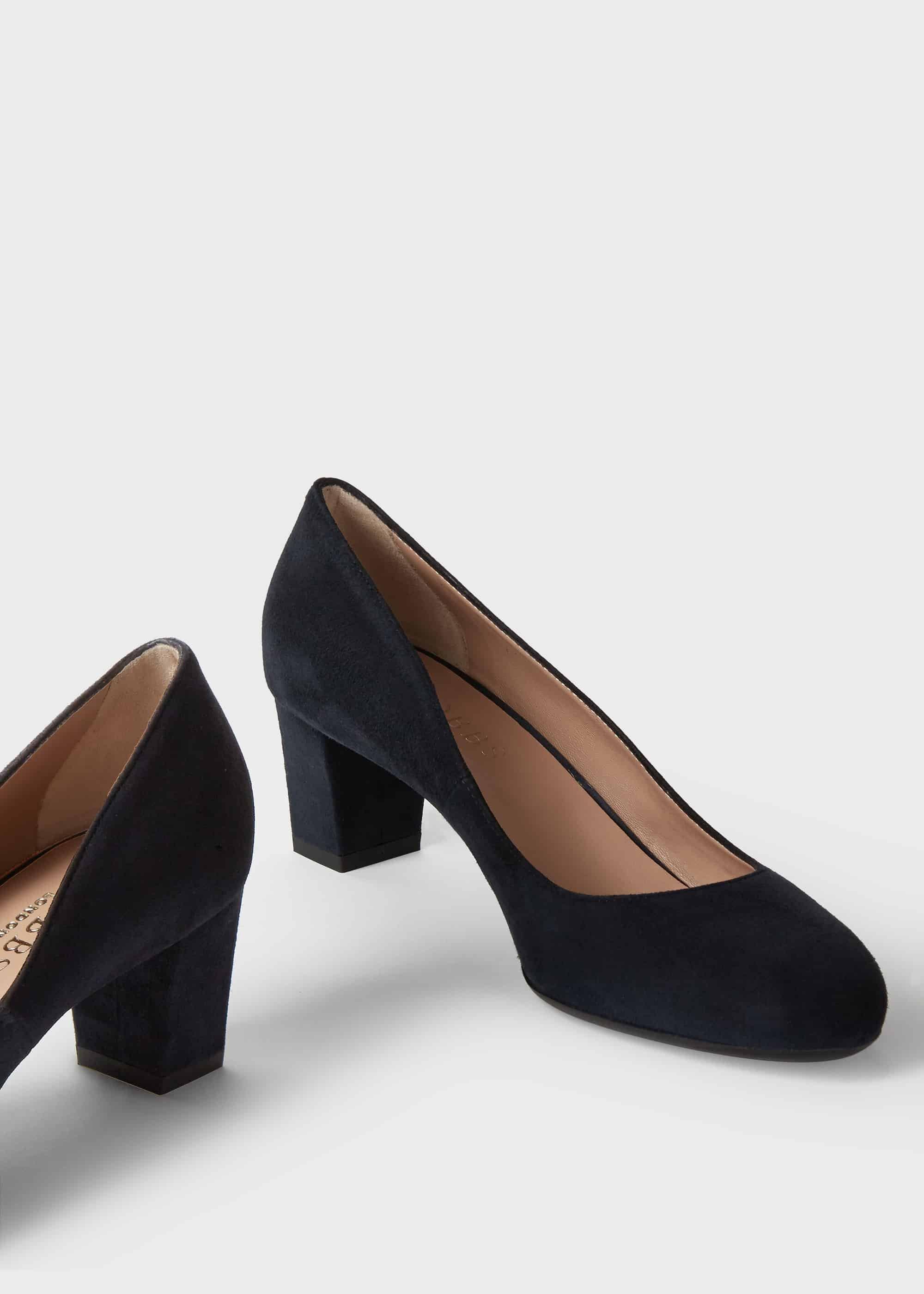 Amber Suede Block Heel Court Shoes, Navy, hi-res