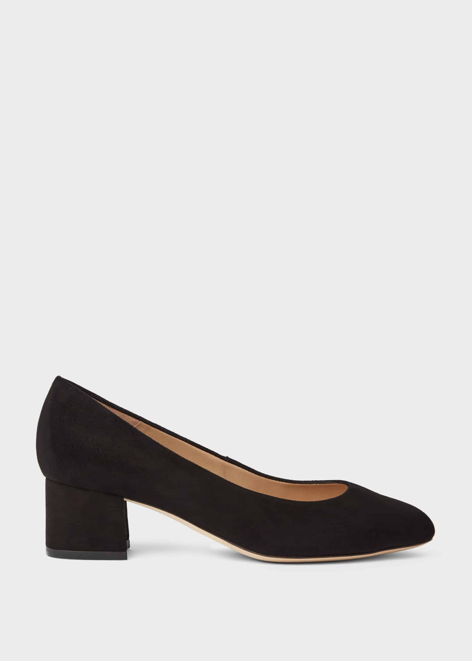 Natalie Wide Fit Suede Block Heel Court Shoes, Black, hi-res