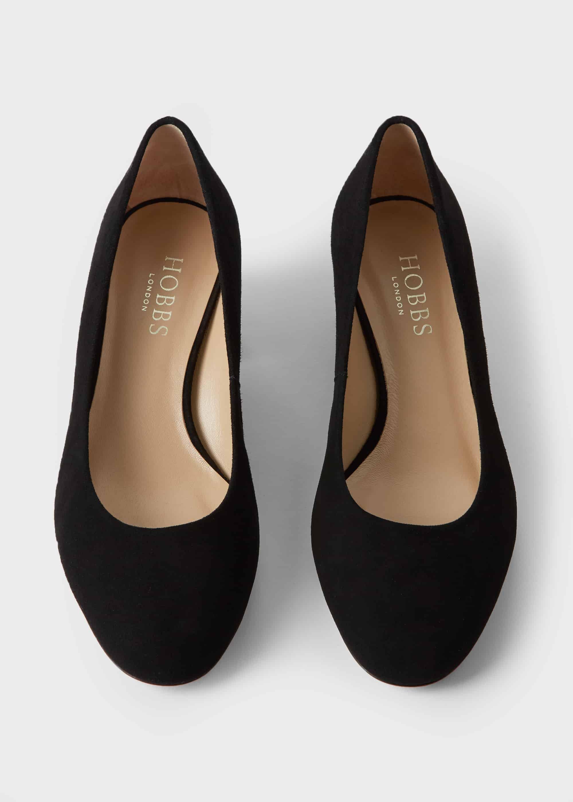 Natalie Wide Fit Suede Block Heel Court Shoes, Black, hi-res