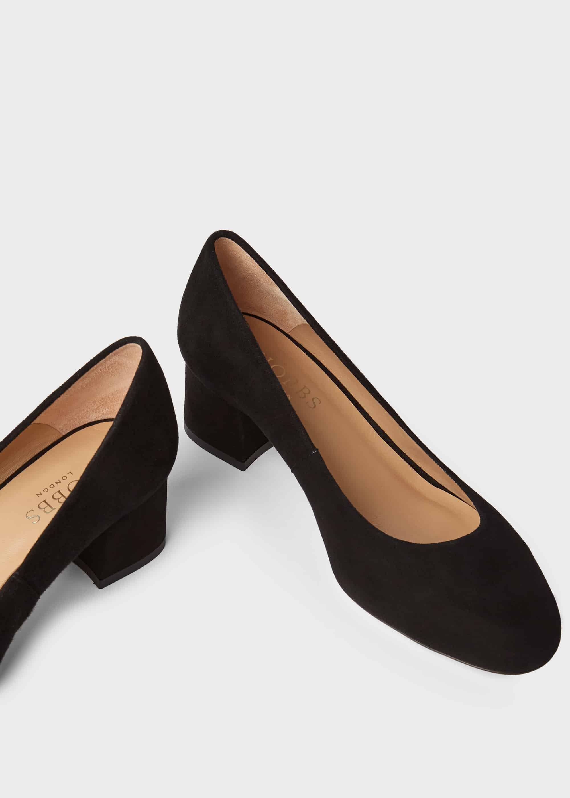 Natalie Wide Fit Suede Block Heel Court Shoes, Black, hi-res