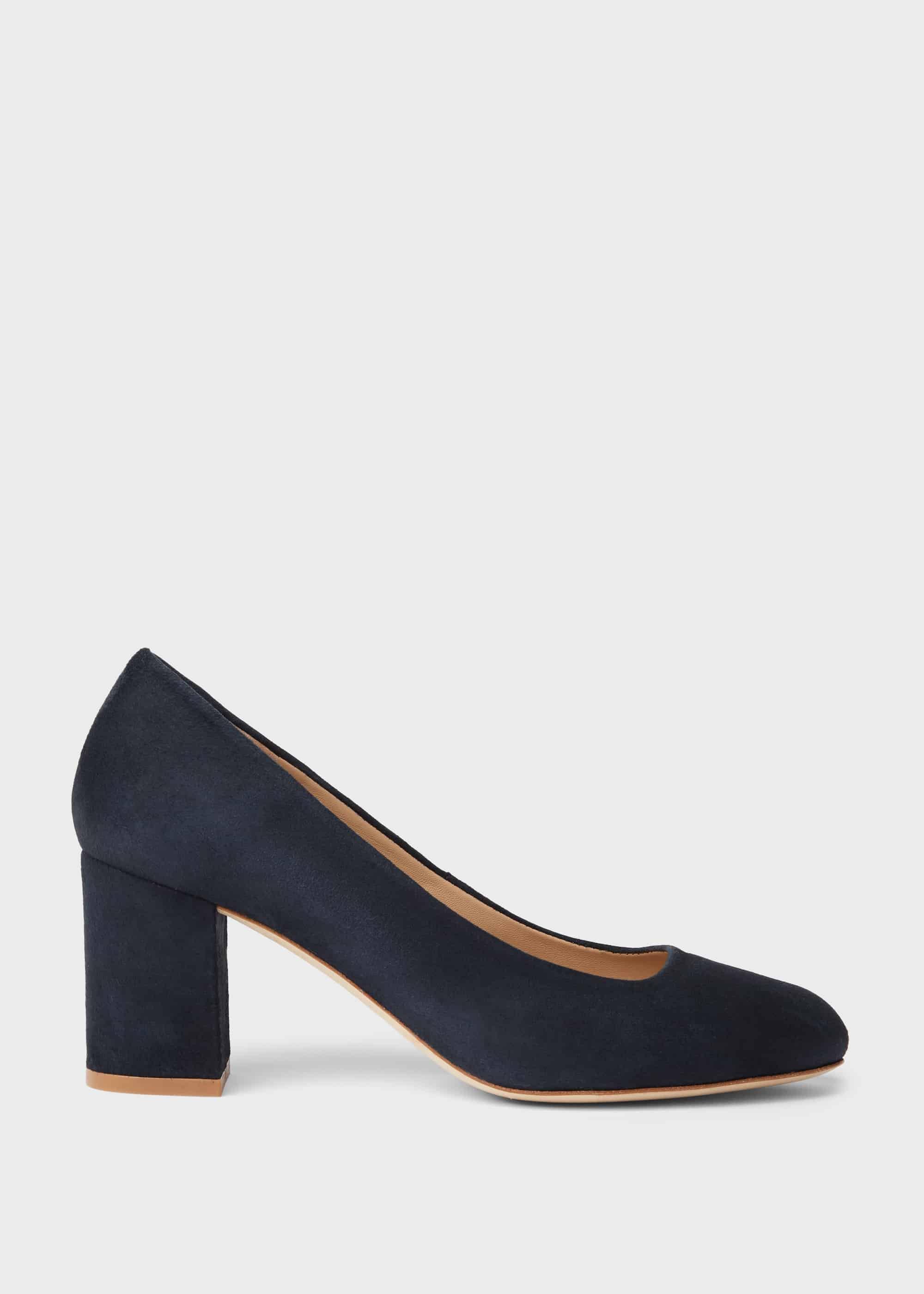 Lucy Wide Fit Suede Block Heel Court Shoes, Navy, hi-res