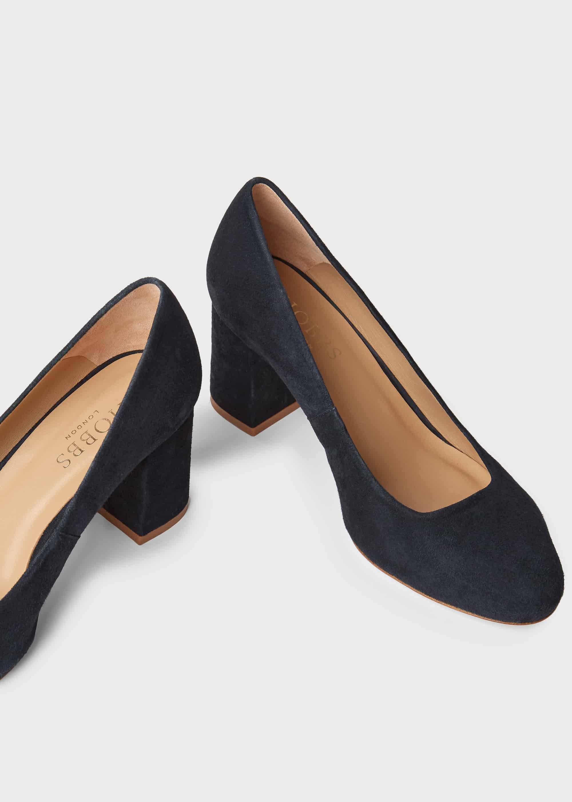 Lucy Wide Fit Suede Block Heel Court Shoes, Navy, hi-res