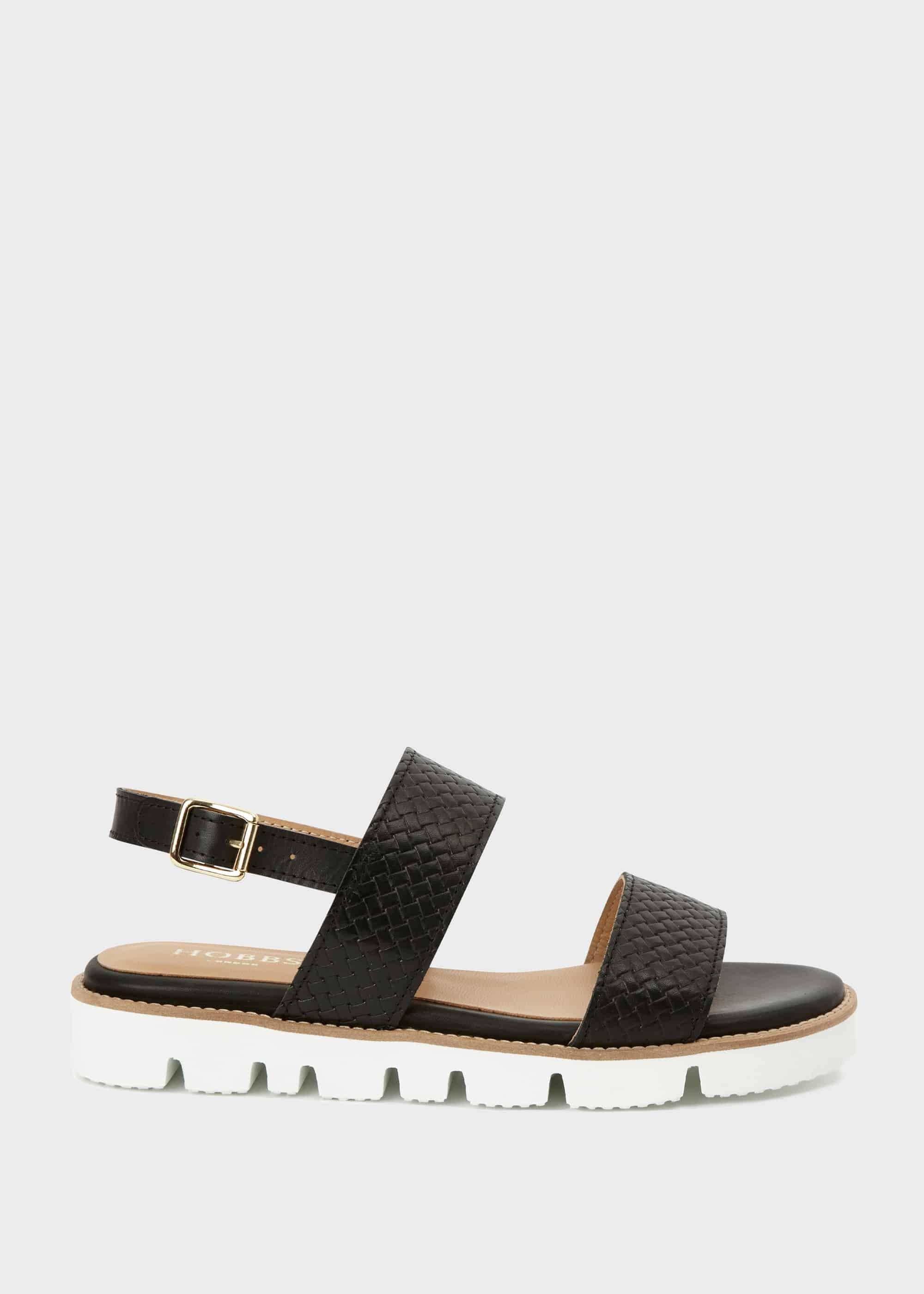 Katie Leather Sandals, Black, hi-res