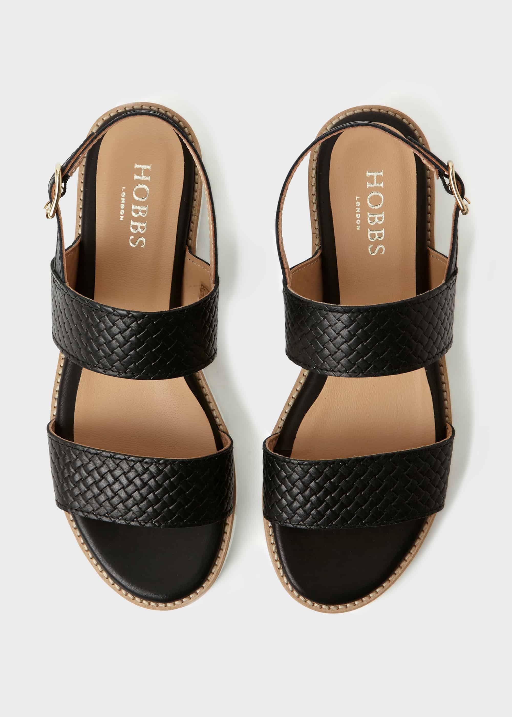 Katie Leather Sandals, Black, hi-res