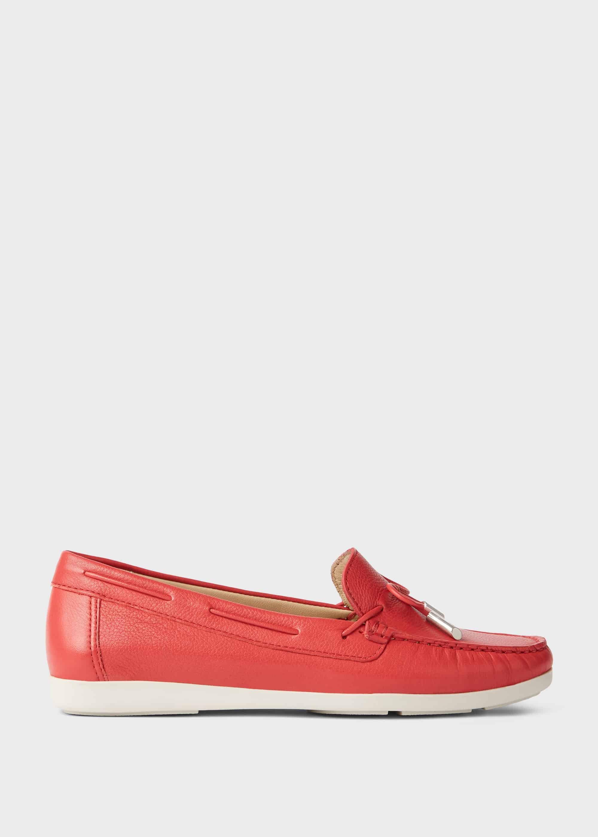 Emily Leather Moccasins, Mandarin Red, hi-res