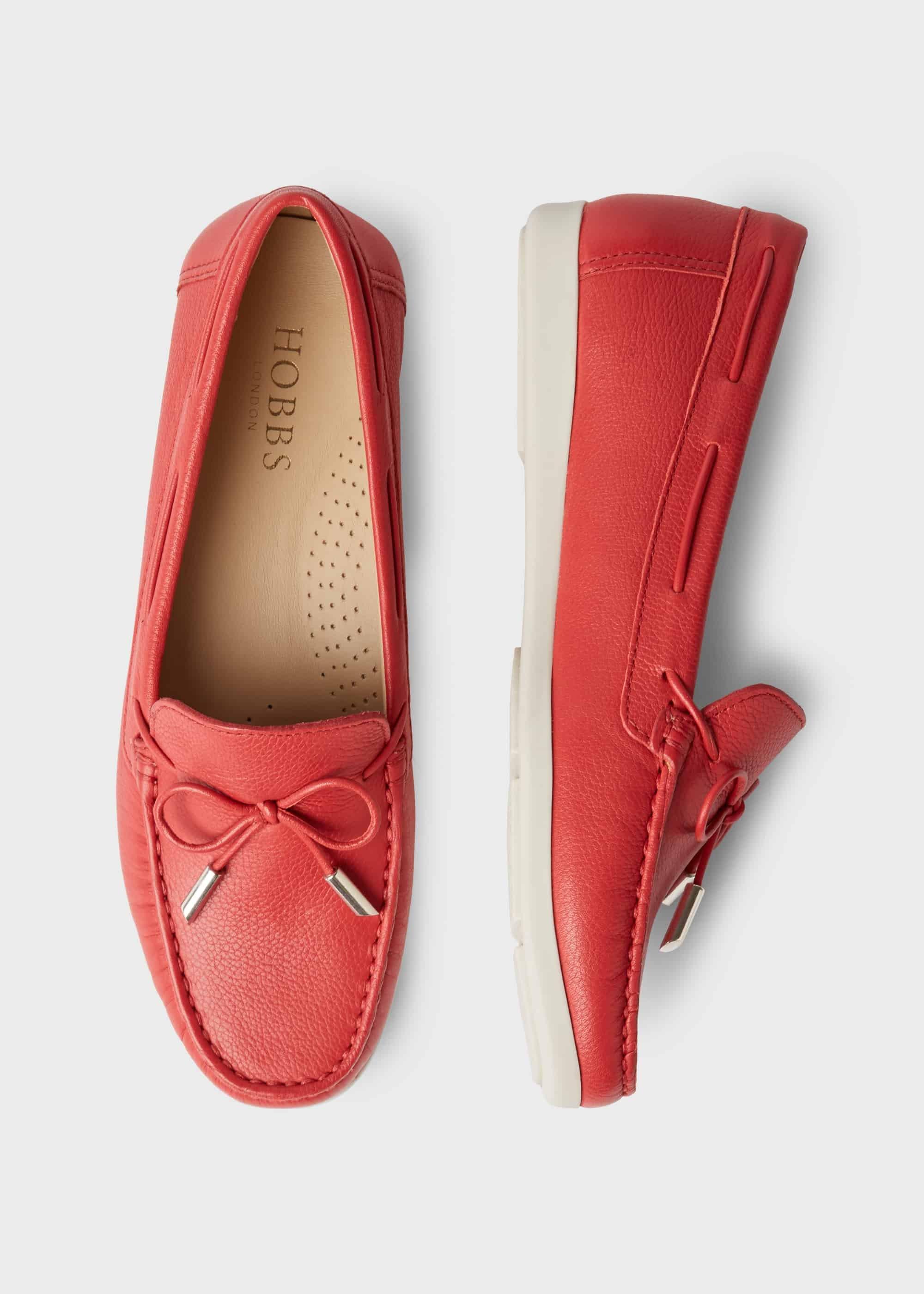 Emily Leather Moccasins, Mandarin Red, hi-res