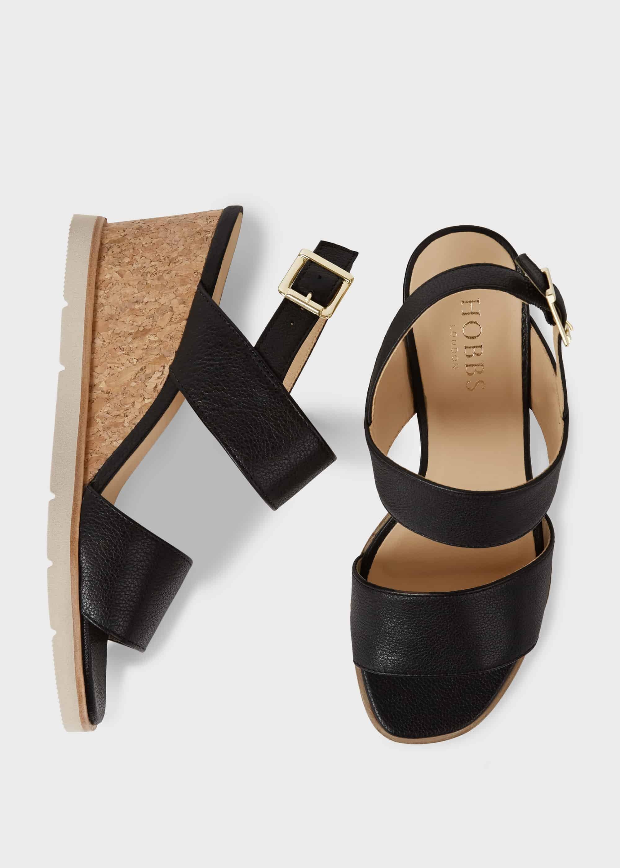 Verona Leather Wedge Sandals, Black, hi-res