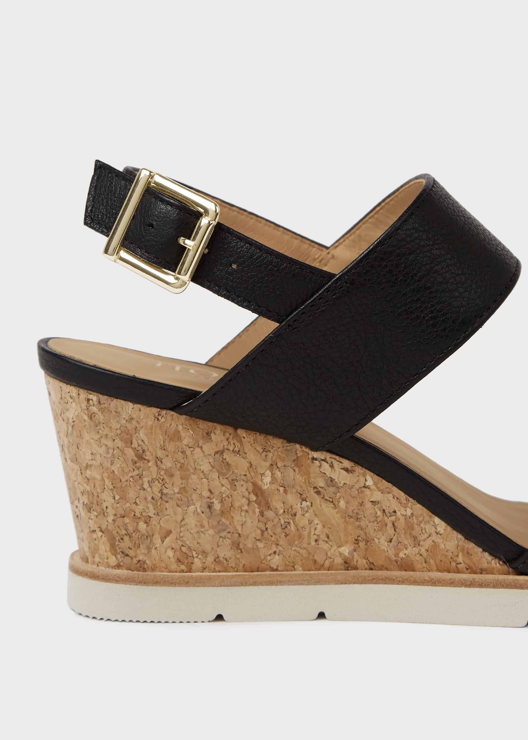 Verona Leather Wedge Sandals, Black, hi-res